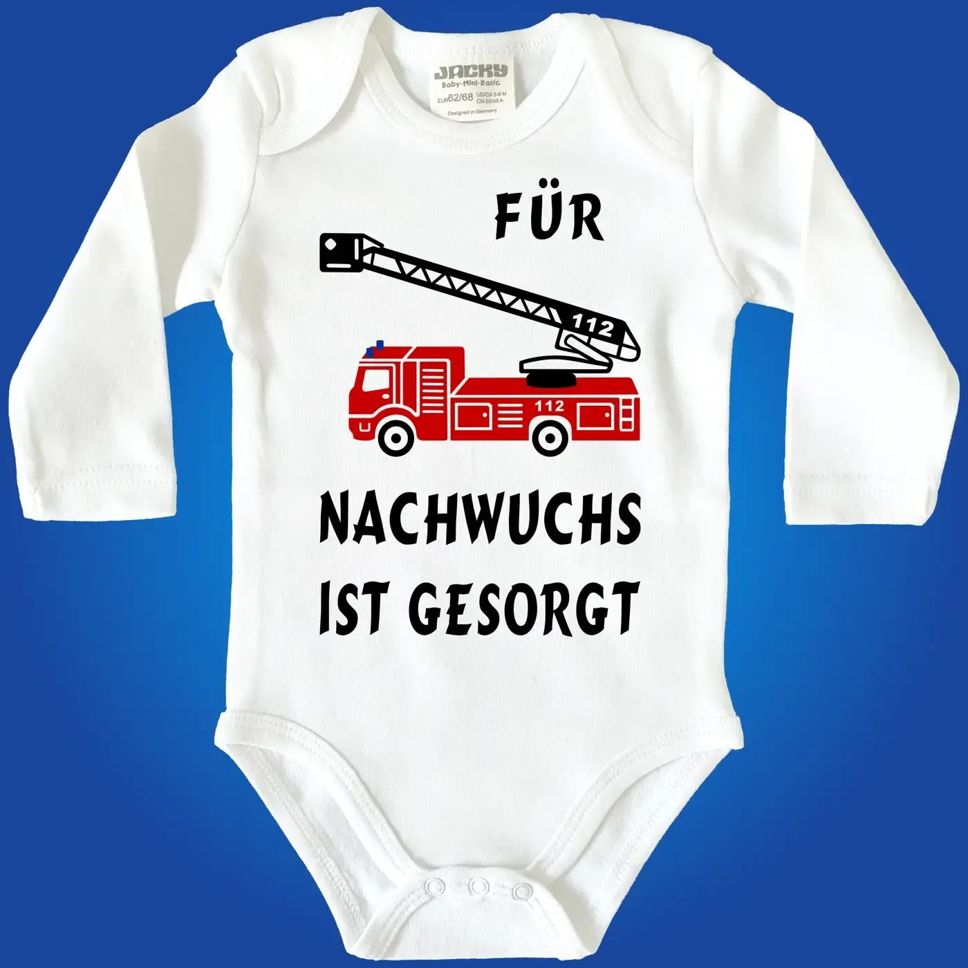 Baby‑Body für Feuerwehr‑Eltern mit Spruch und Feuerwehrauto