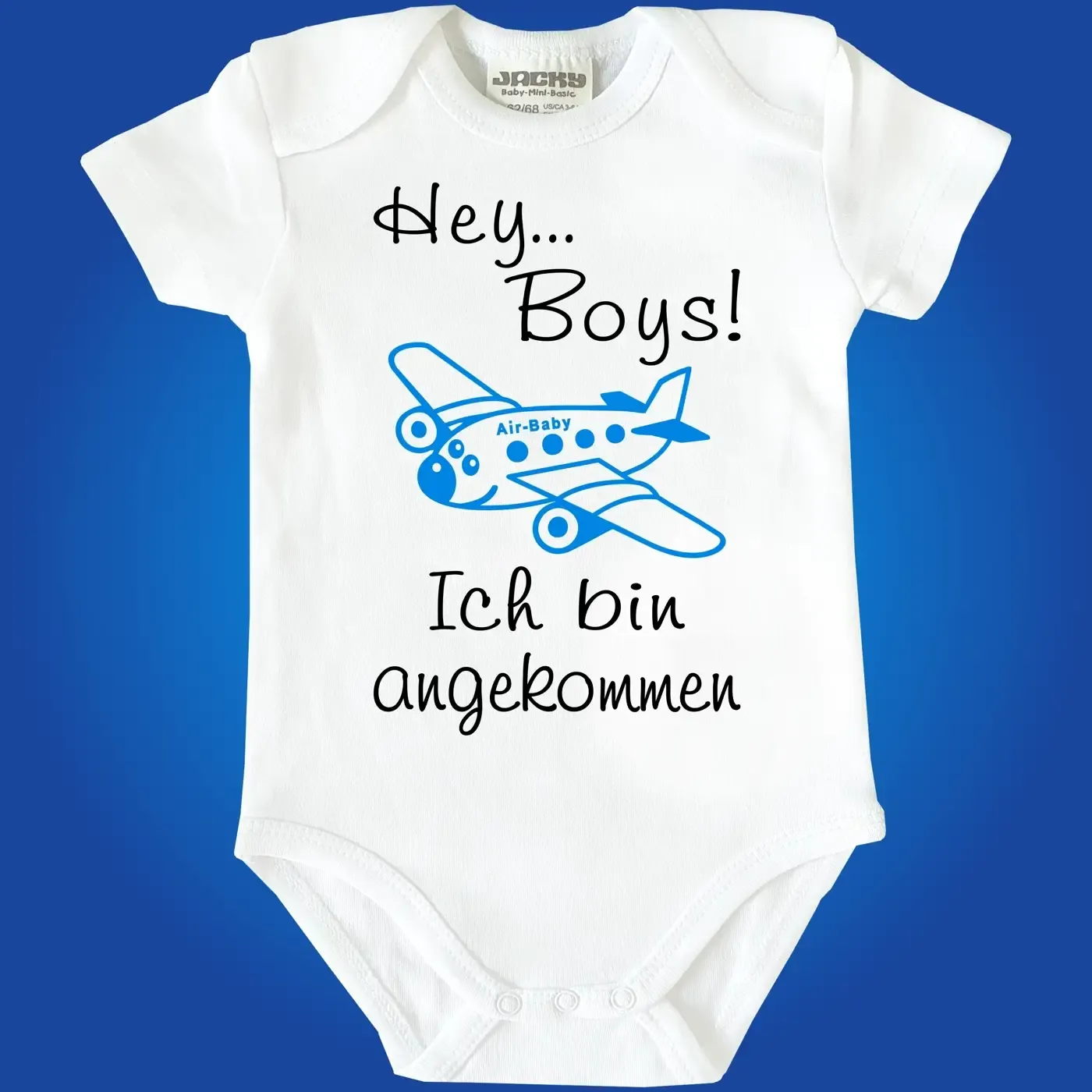 Babybody mit witzigem Text und Ankunfts‑Design