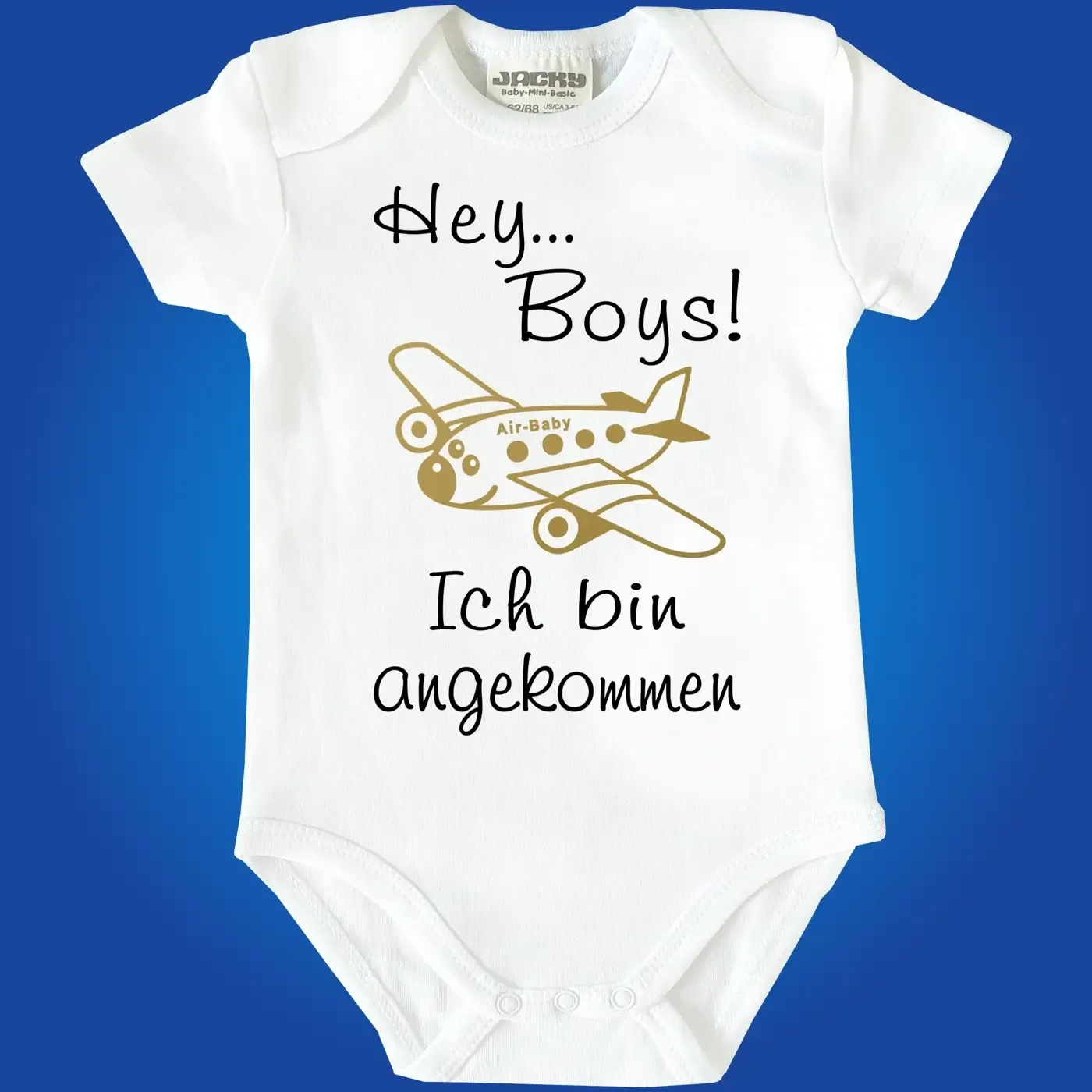 Baby‑Body „Hey Ladys“ mit Flugzeug Illustration