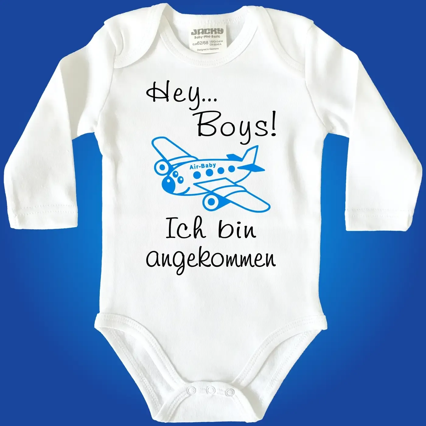 Babybody mit witzigem Text und Ankunfts‑Design
