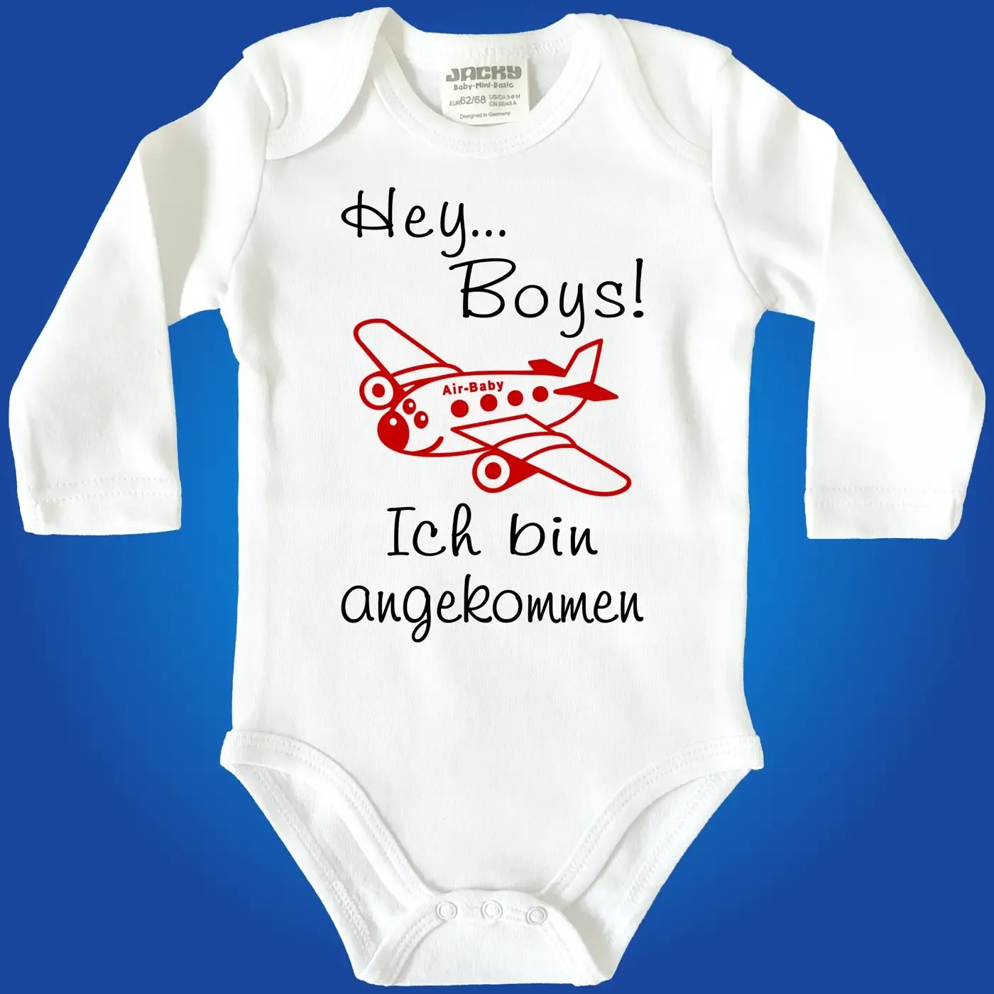 Babybody mit wählbarem Text „Hey Ladys/Boys“