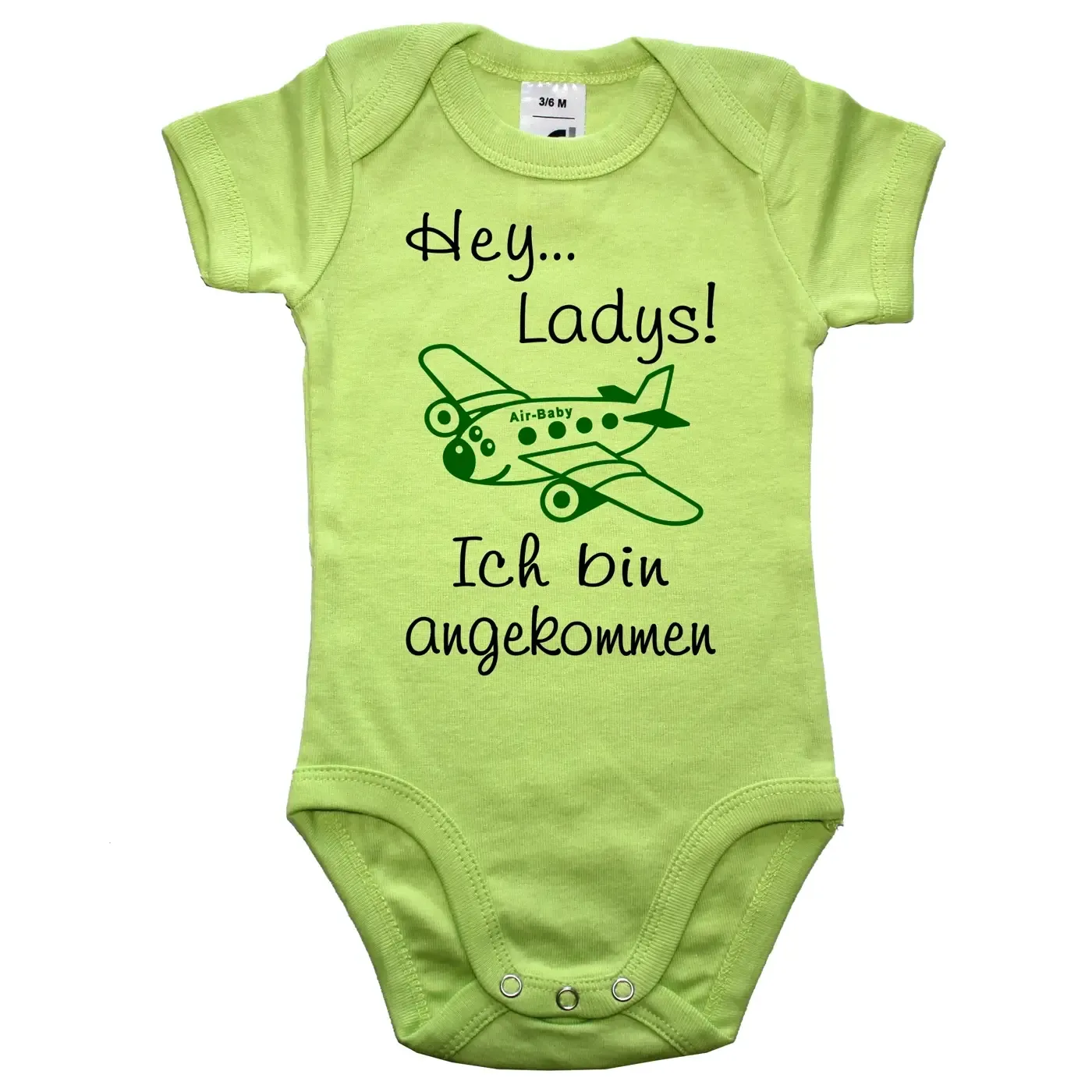 Babybody mit humorvollem Spruch und Flugzeug