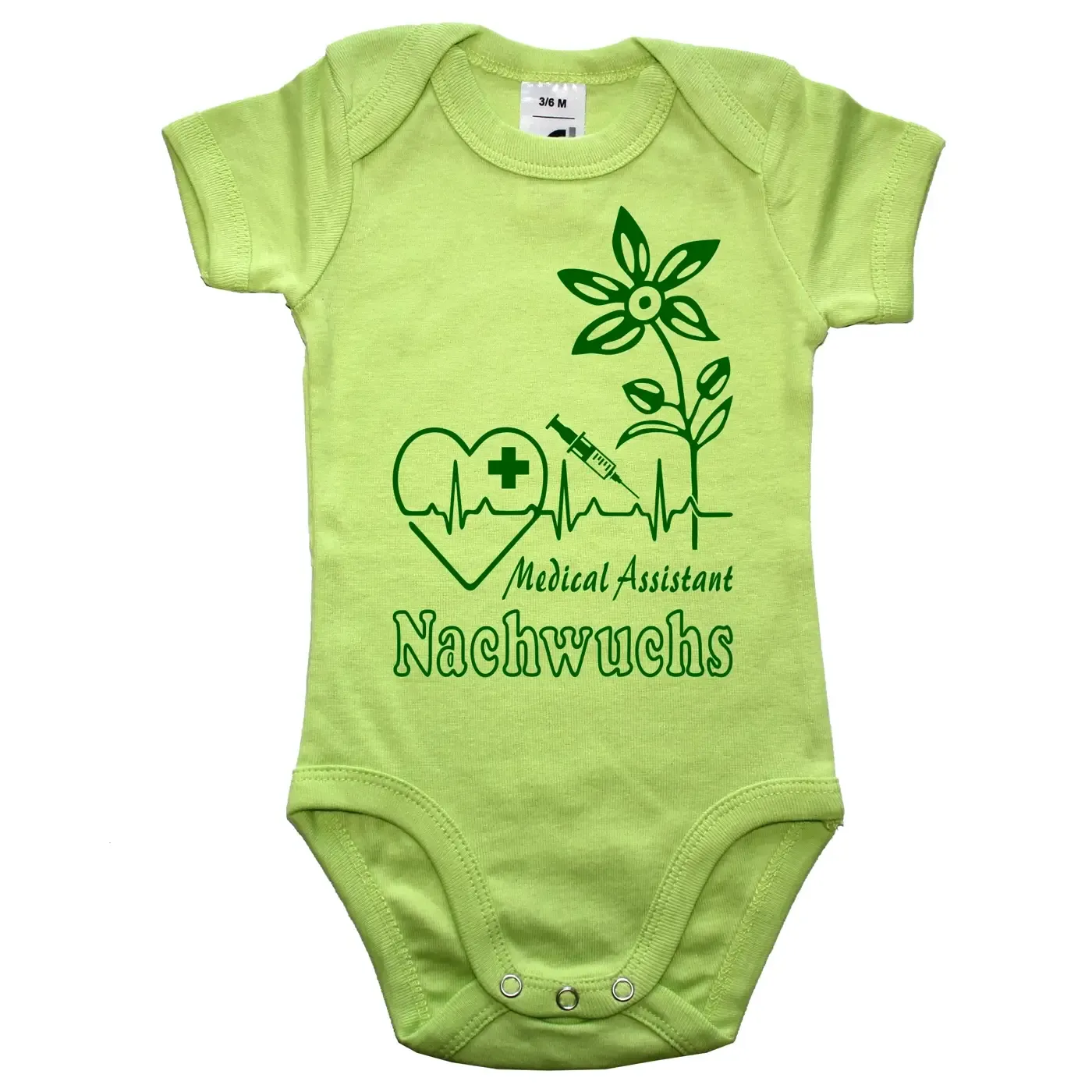 Baby-Body mit humorvollem Pflege‑Motiv für Kinder von Pflegefachkräften