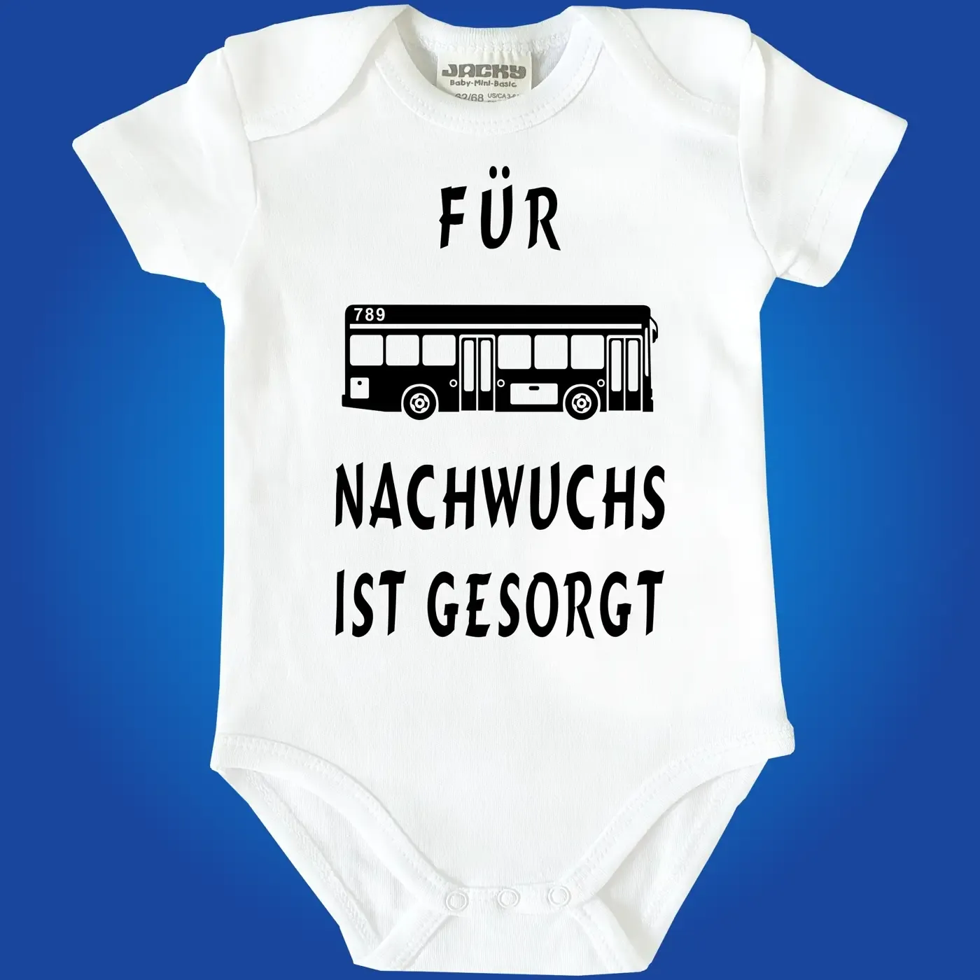 Baby‑Body mit wählbarer Busfarbe und Spruch