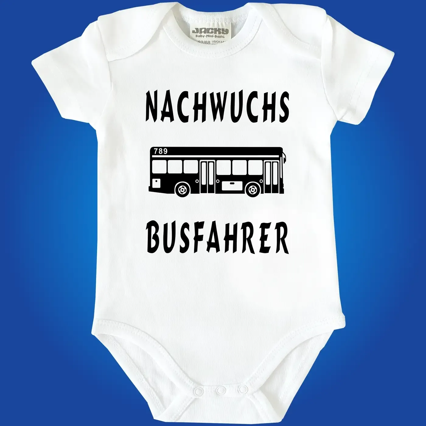 Babybody mit Bus‑Illustration und Nachwuchs Spruch