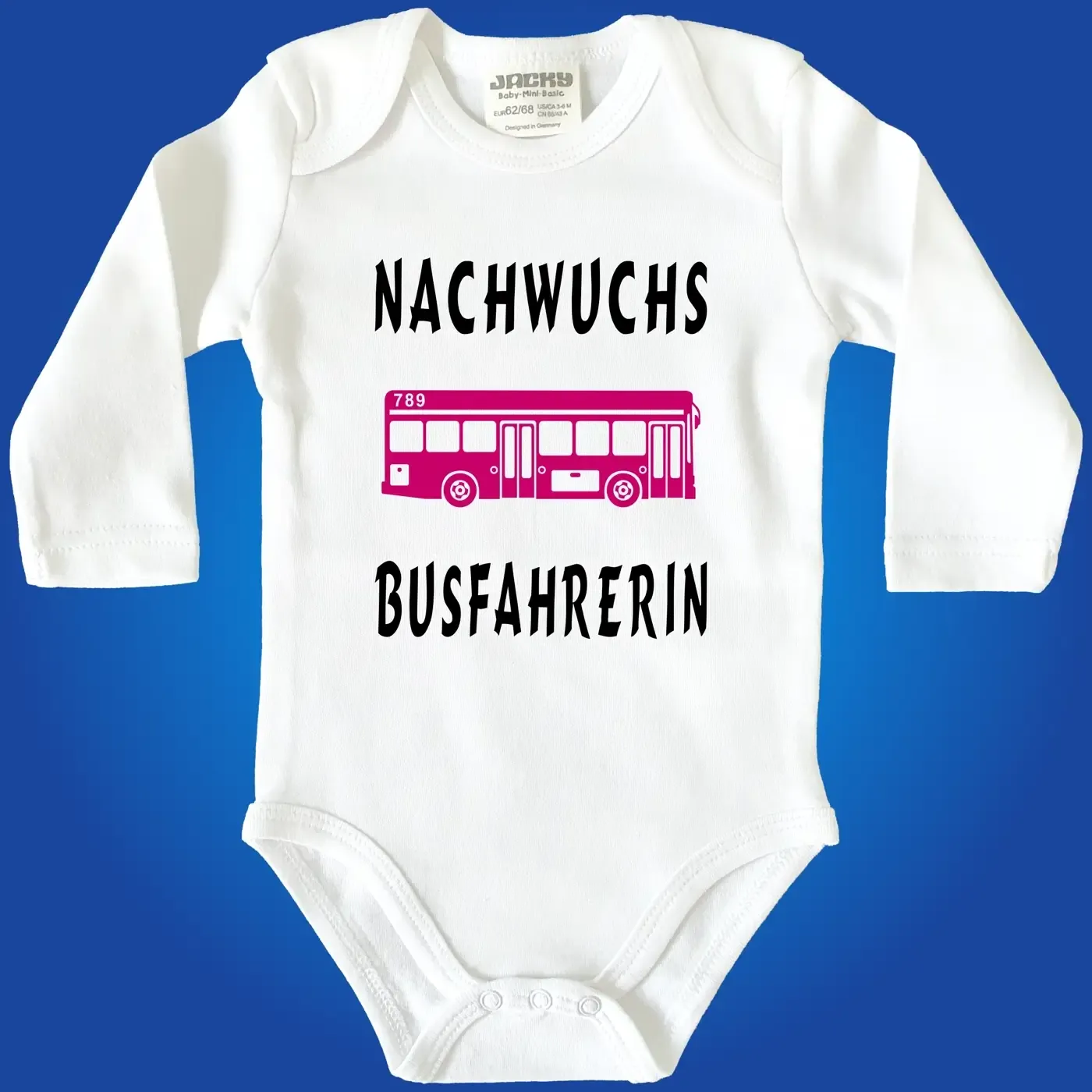 Baby‑Body mit witzigem Bus‑Motiv und Text