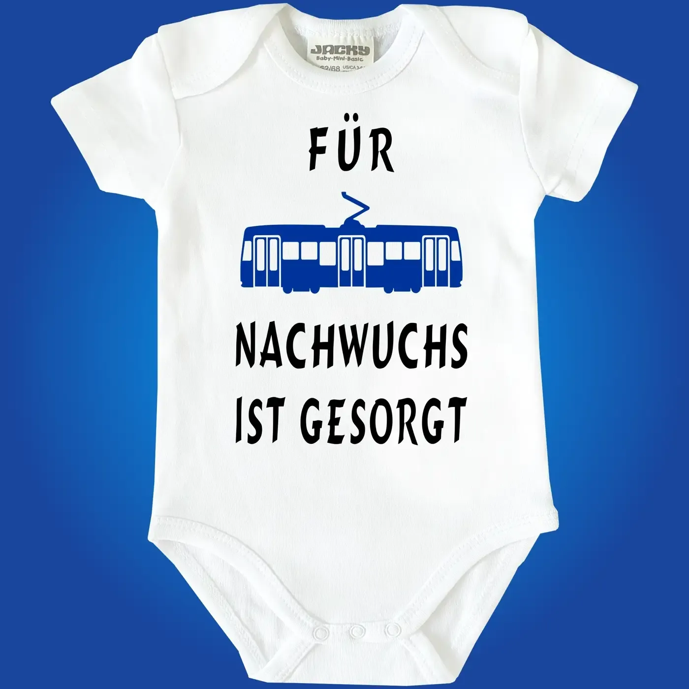 Baby‑Body mit wählbarer Tram‑Farbe und Spruch
