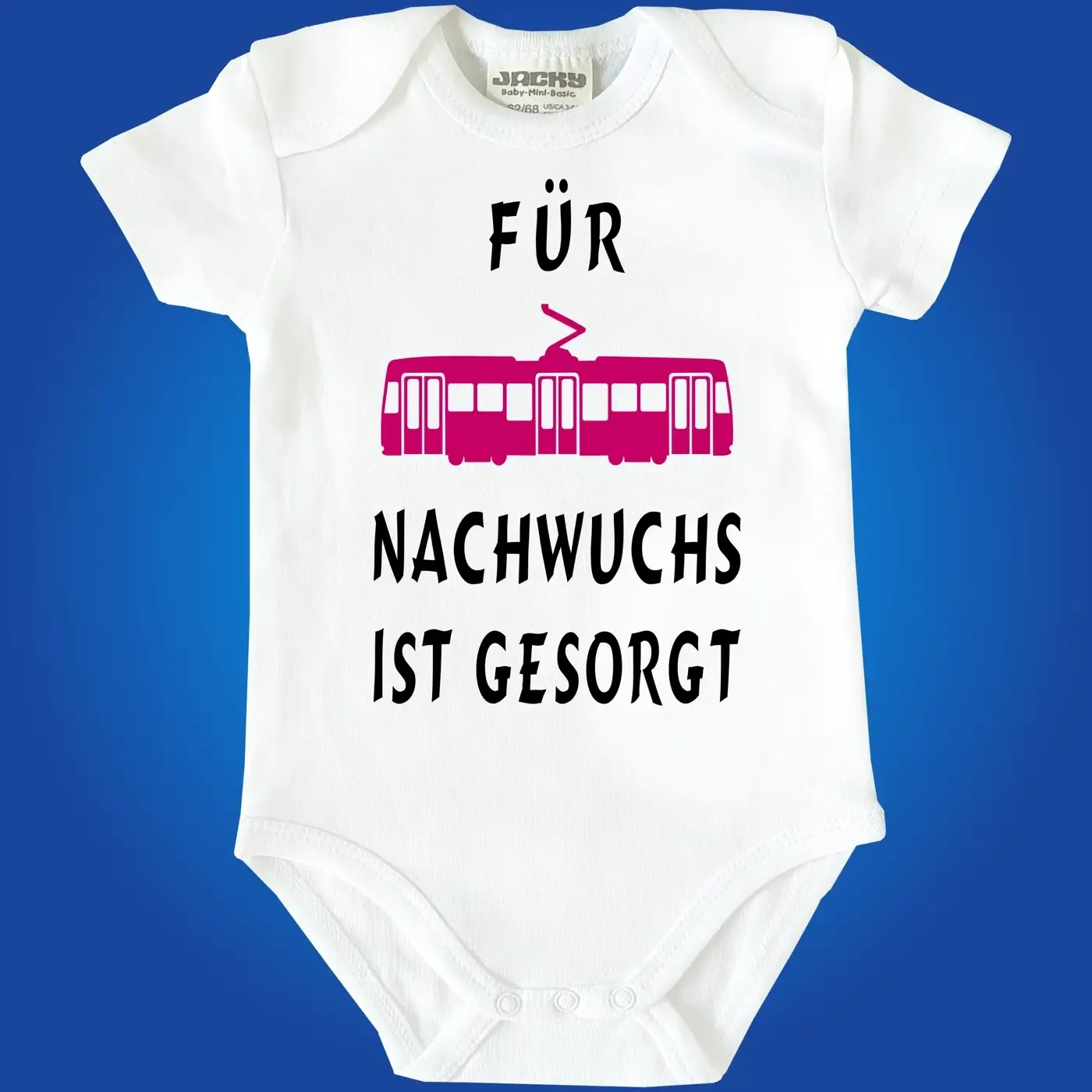 Babybody mit Straßenbahn Illustration und Nachwuchs Spruch
