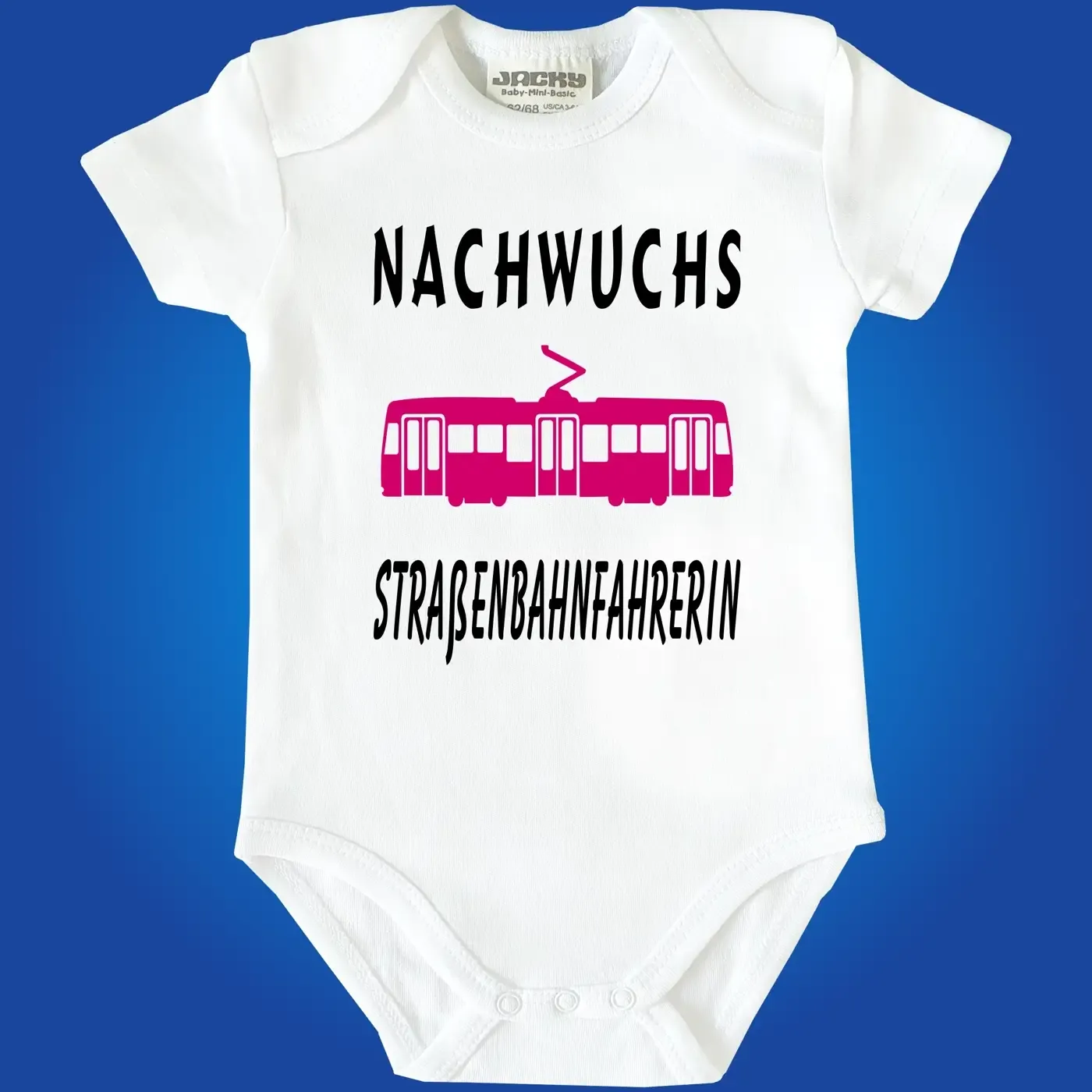 Baby‑Body mit humorvollem Nachwuchs Straßenbahnfahrer Motiv