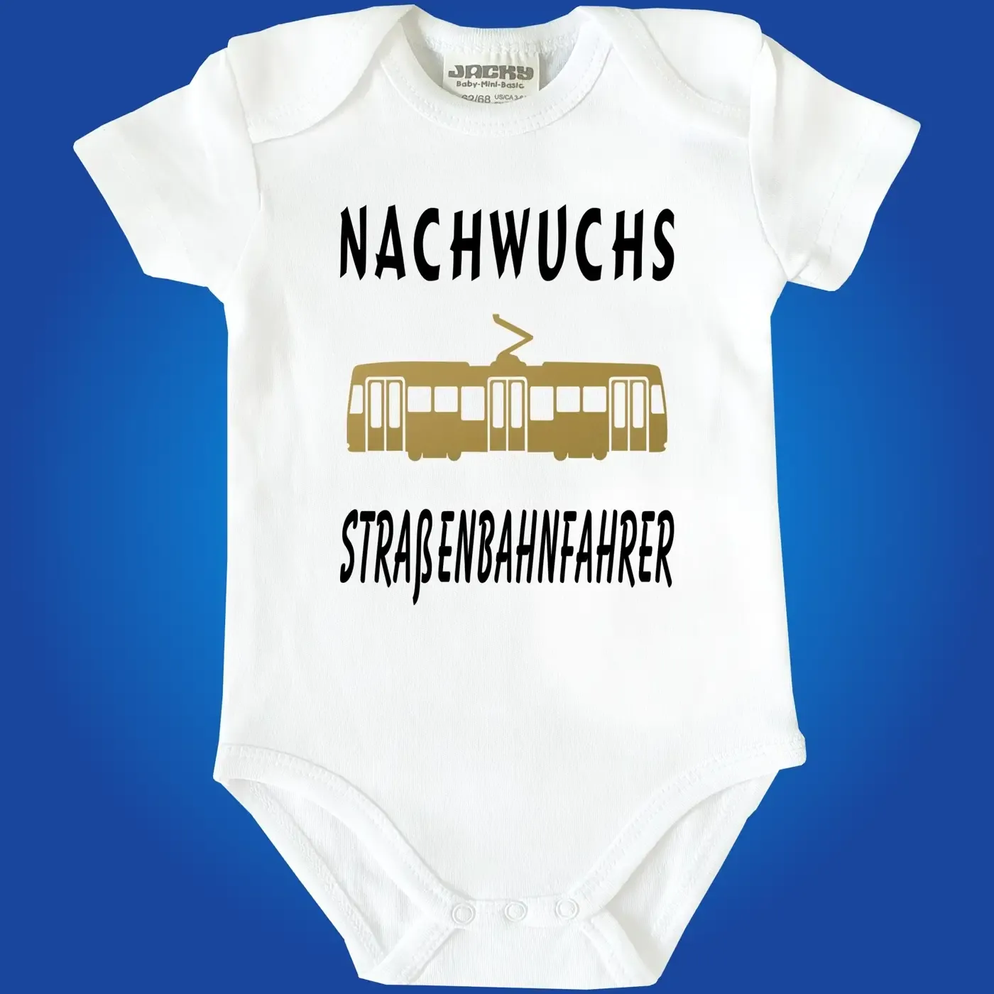 Baby‑Body mit witzigem Tram‑Motiv und Text