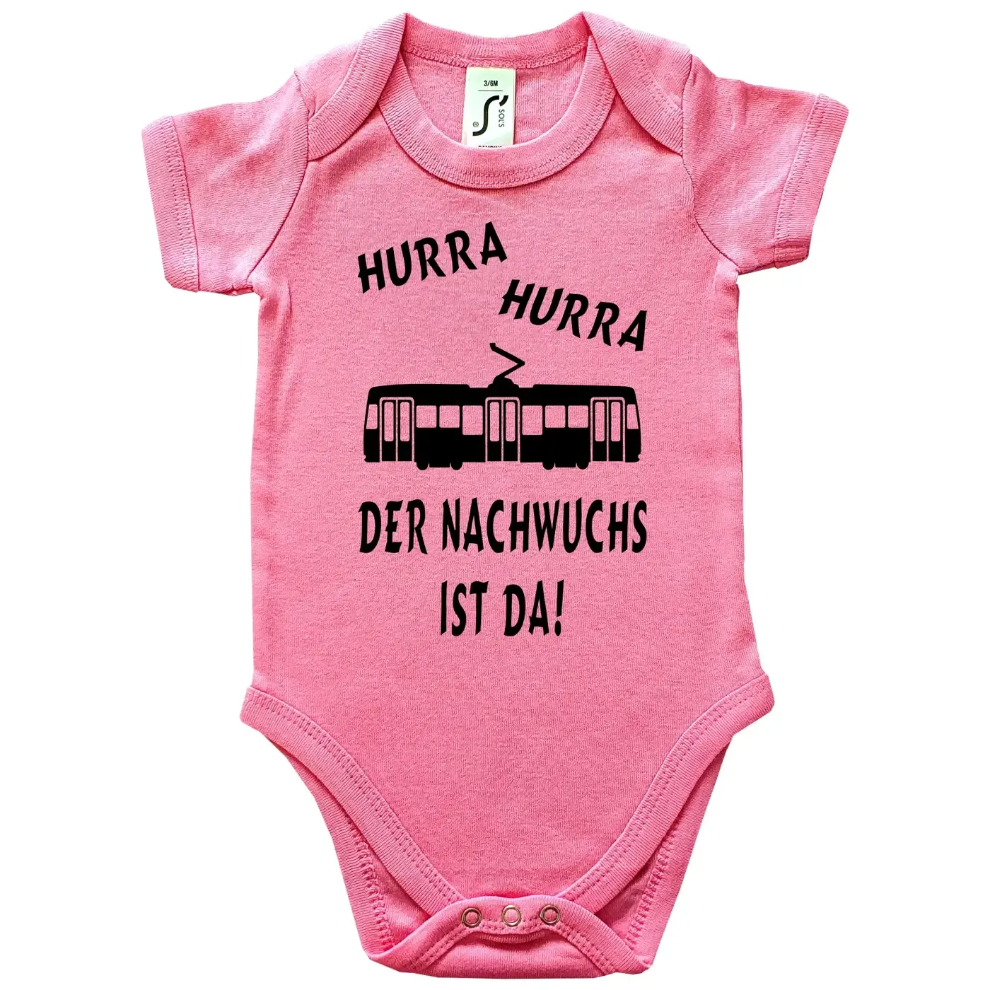 Baby‑Body mit humorvollem Nachwuchs Straßenbahnfahrer Motiv