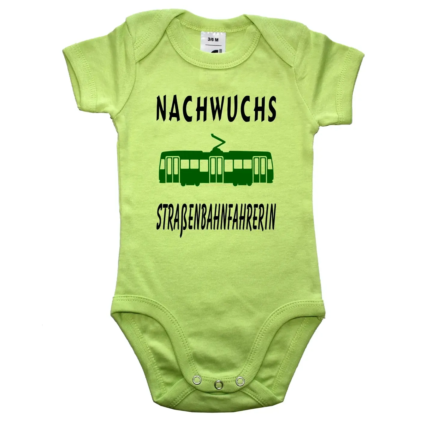 Baby‑Body Nachwuchs Straßenbahnfahrerin mit bunter Tram‑Grafik