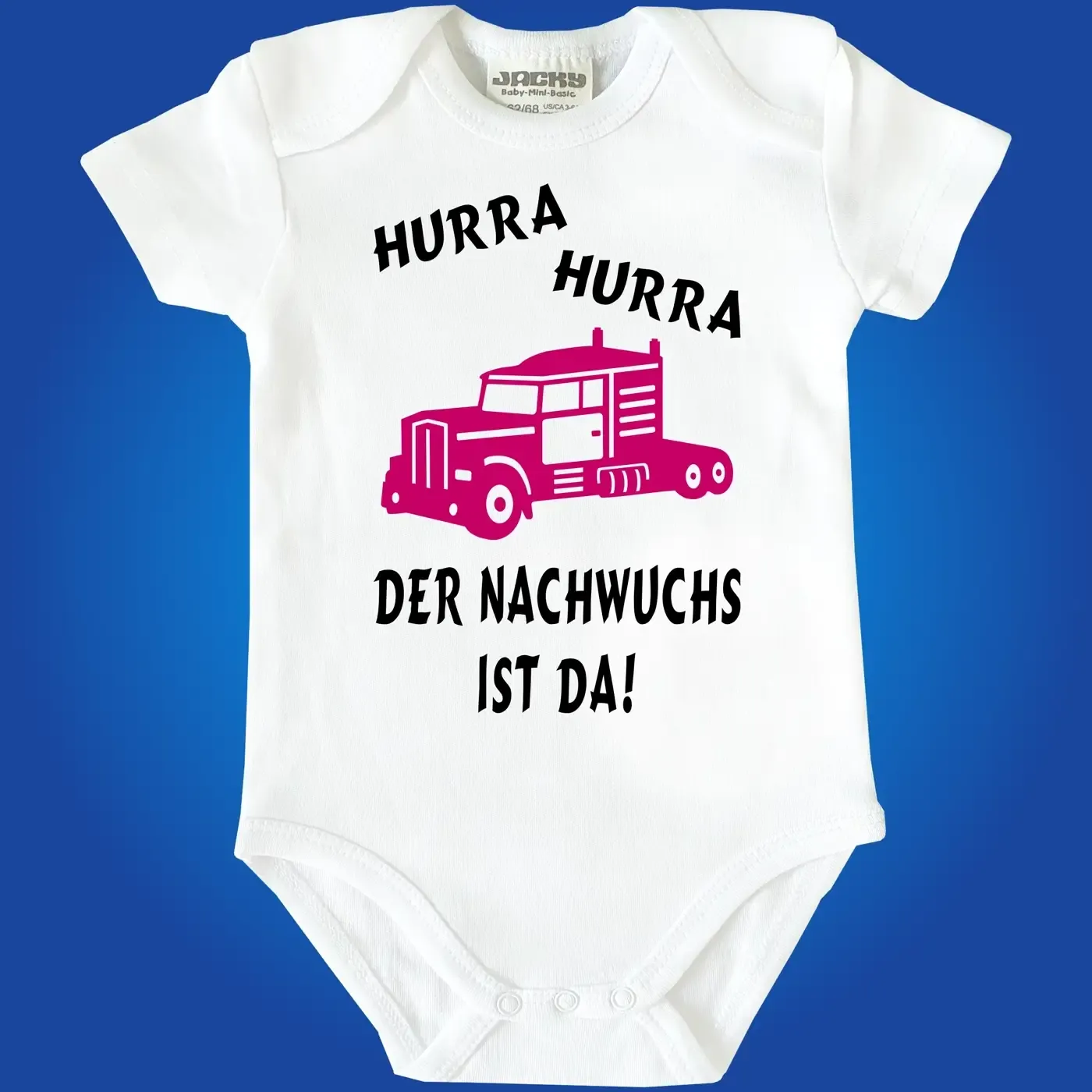 Babybody mit Truck‑Illustration und Nachwuchs Spruch