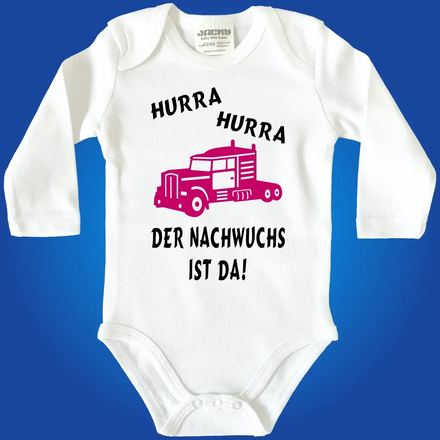 Babybody mit Truck‑Illustration und Nachwuchs Spruch