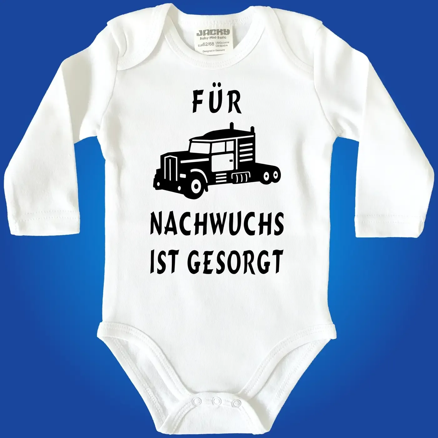 Babybody „Für Nachwuchs ist gesorgt“ mit Truck‑Grafik