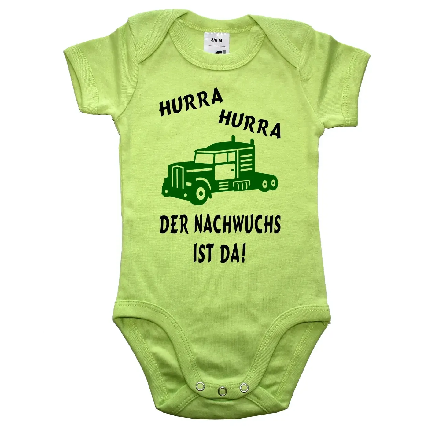 Baby‑Body „Hurra der Nachwuchs ist da“ mit LKW Motiv