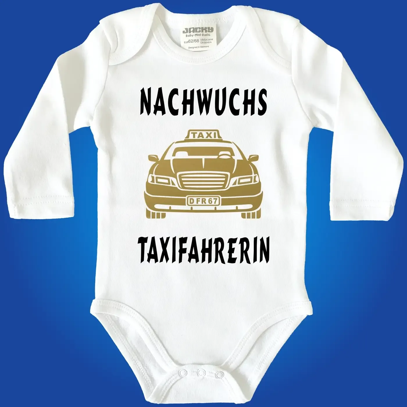 Babybody mit Taxi‑Illustration für kleine Fahrer