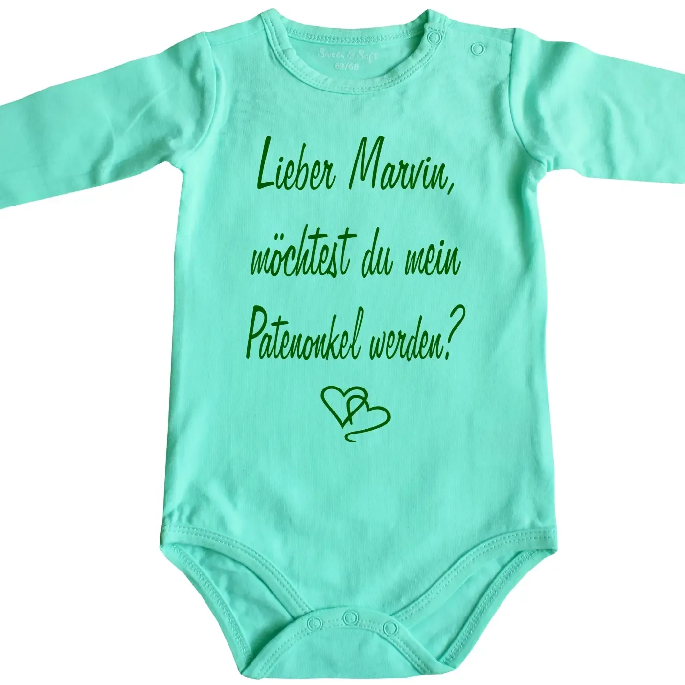 Babybody mit Frage an den Patenonkel