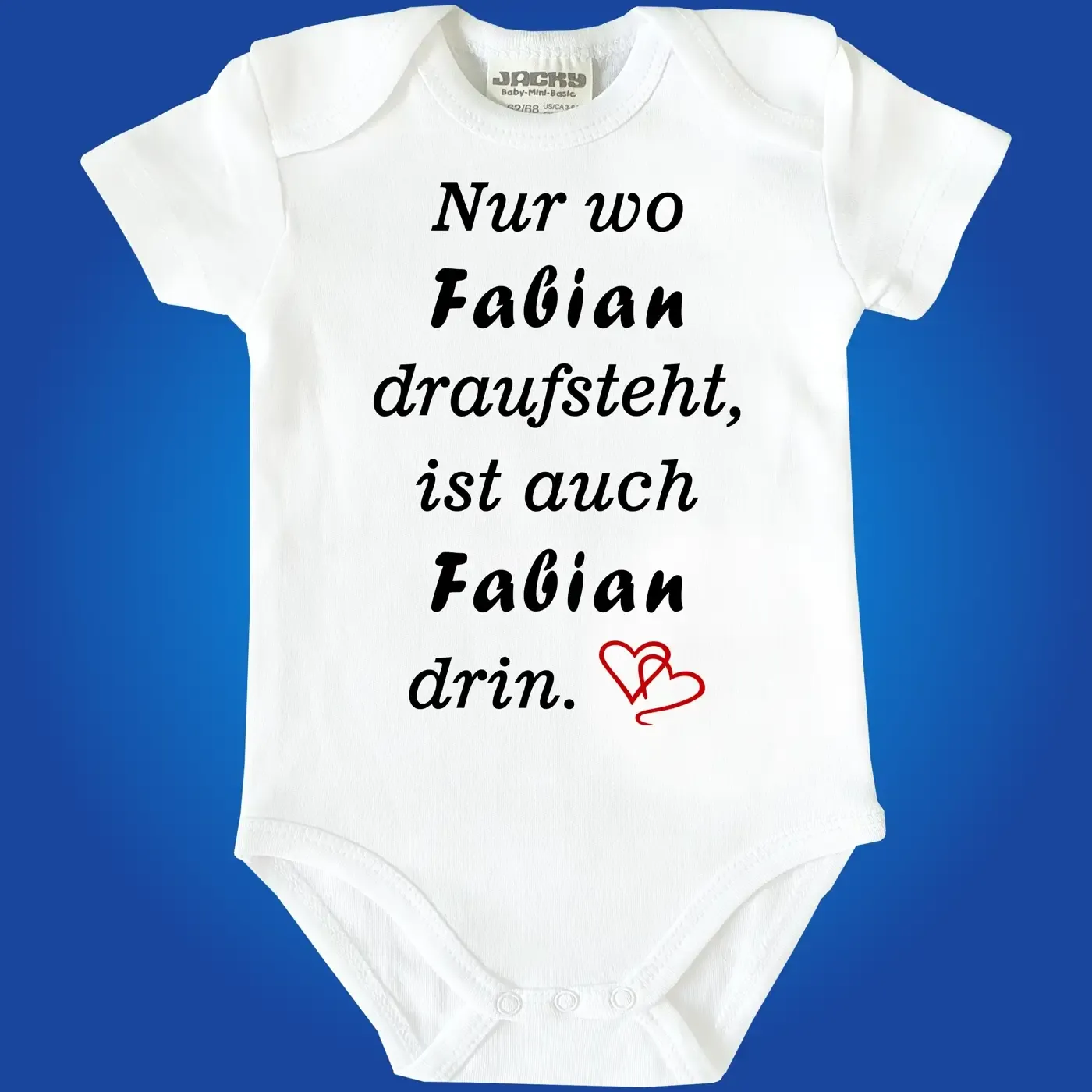 Baby‑Body mit Spruch „Nur wo [Name] draufsteht“