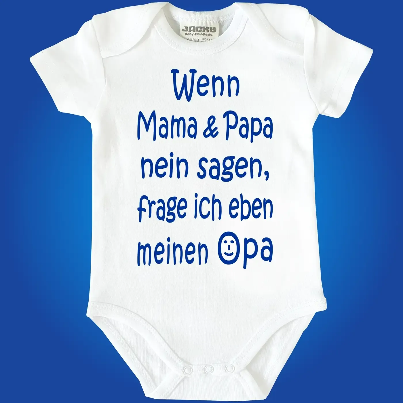 Baby‑Body mit Spruch „Wenn Mama & Papa nein sagen, frage ich eben Oma“