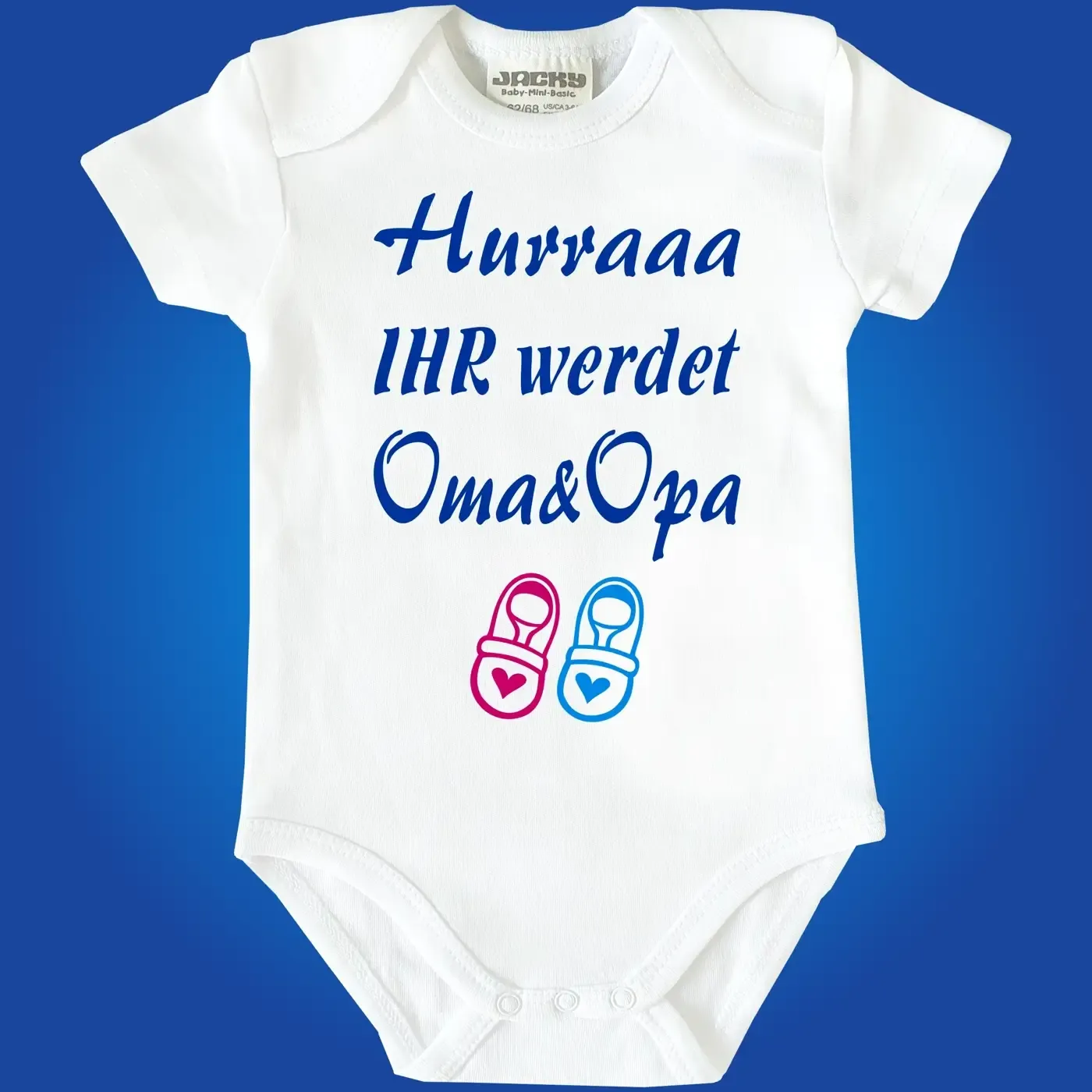 Baby‑Body „Hurraaa, du wirst Oma“ mit süßen Babyschuhen
