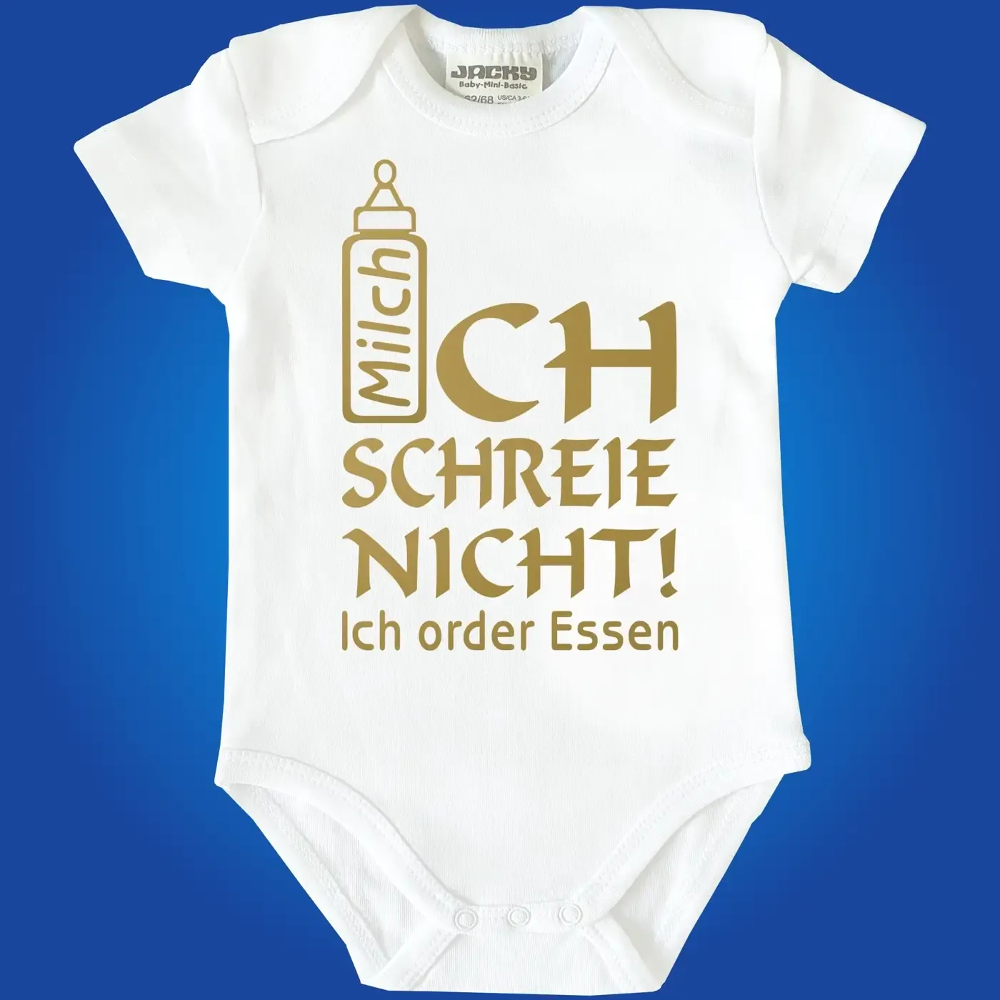 Lustiger Baby‑Body mit Essen‑Spruch