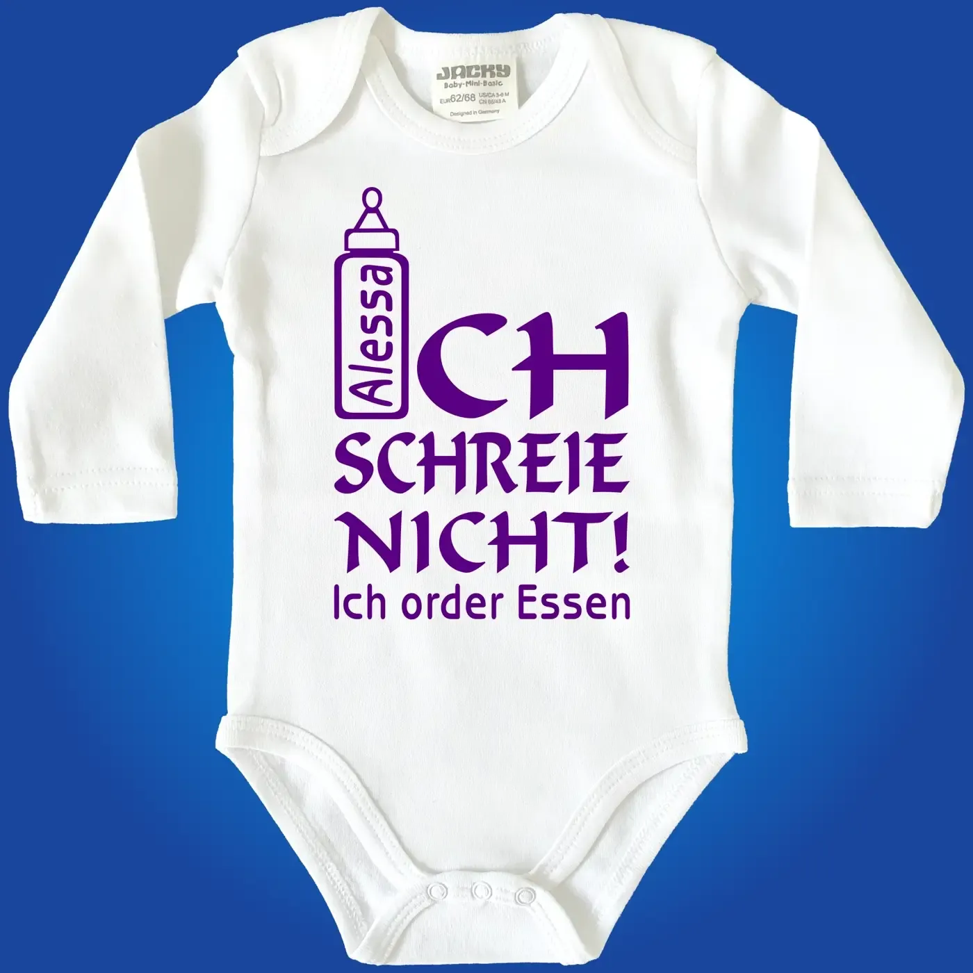 Baby‑Body mit Spruch „Ich schreie nicht, ich order Essen“