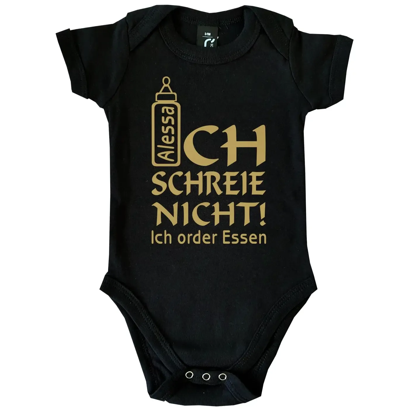 Lustiger Baby‑Body mit Essen‑Spruch