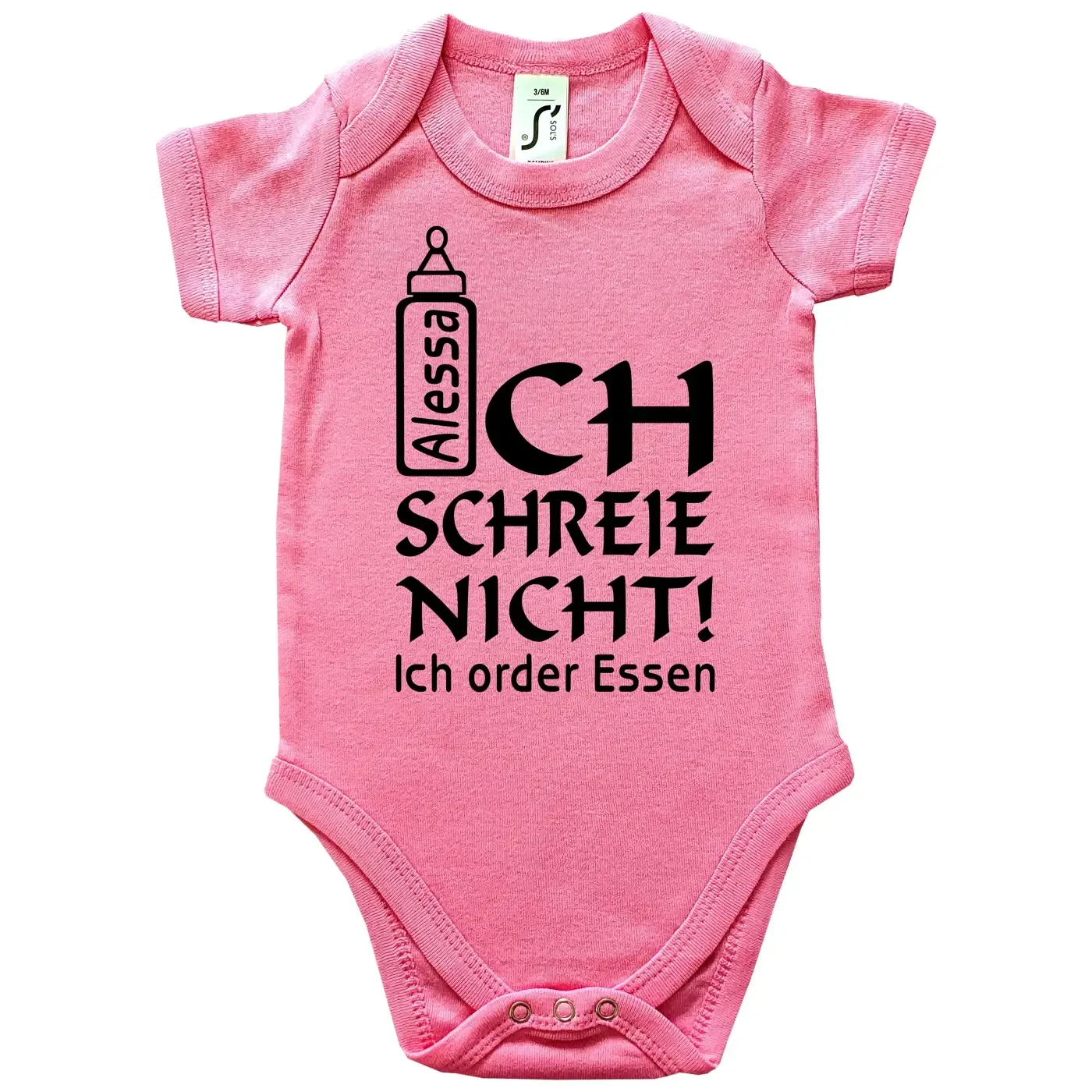 Baby‑Body mit Spruch „Windel, Milch und Rock’n’Roll“