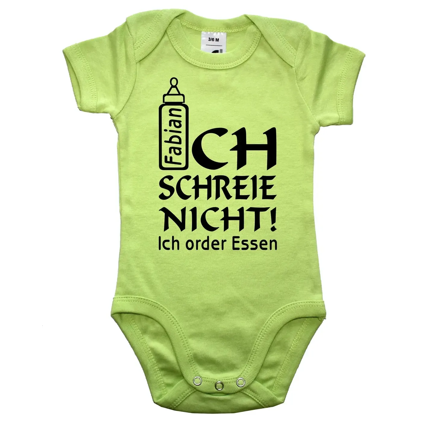 Babybody mit witzigem Text und Flaschen‑Grafik