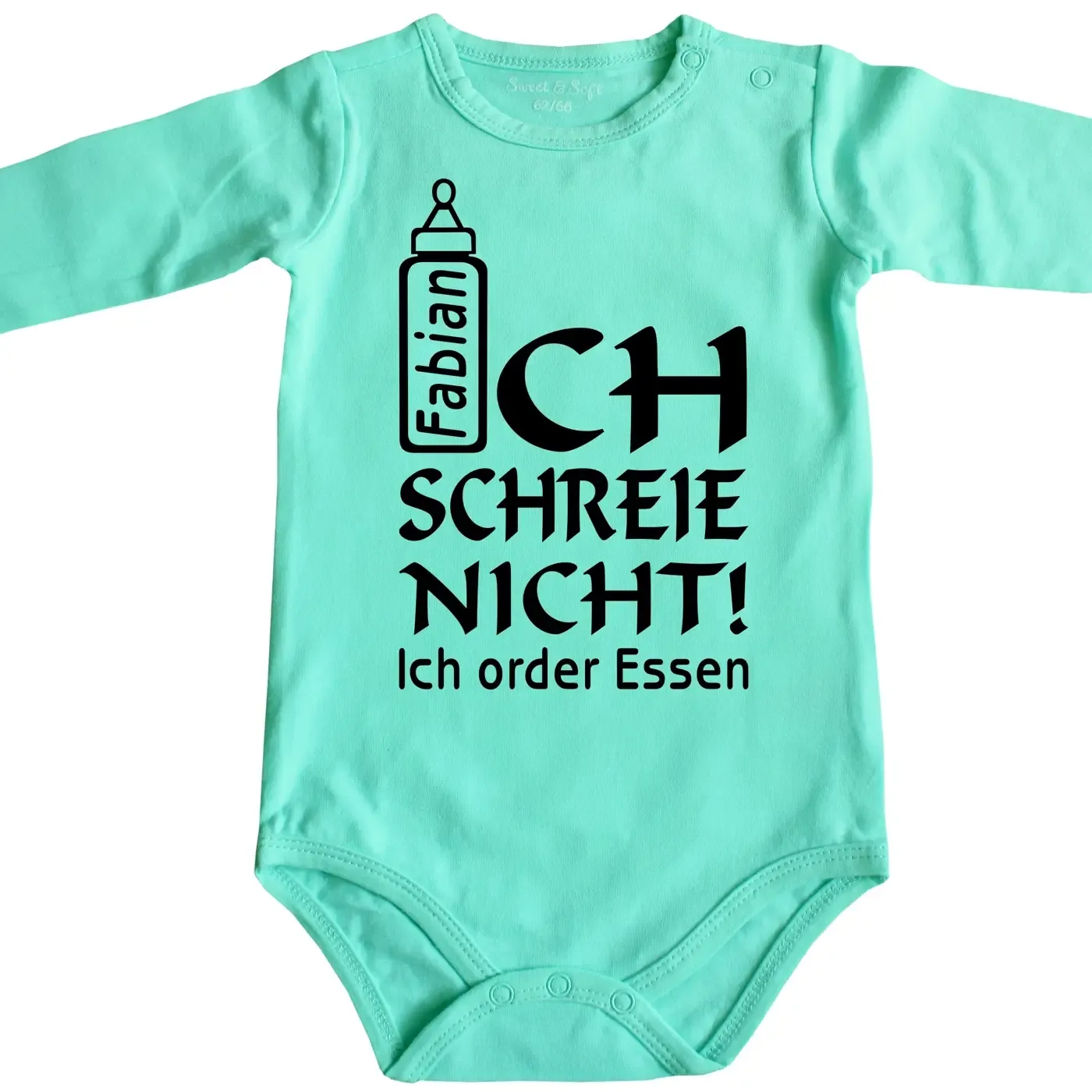 Lustiger Baby‑Body mit Essen‑Spruch