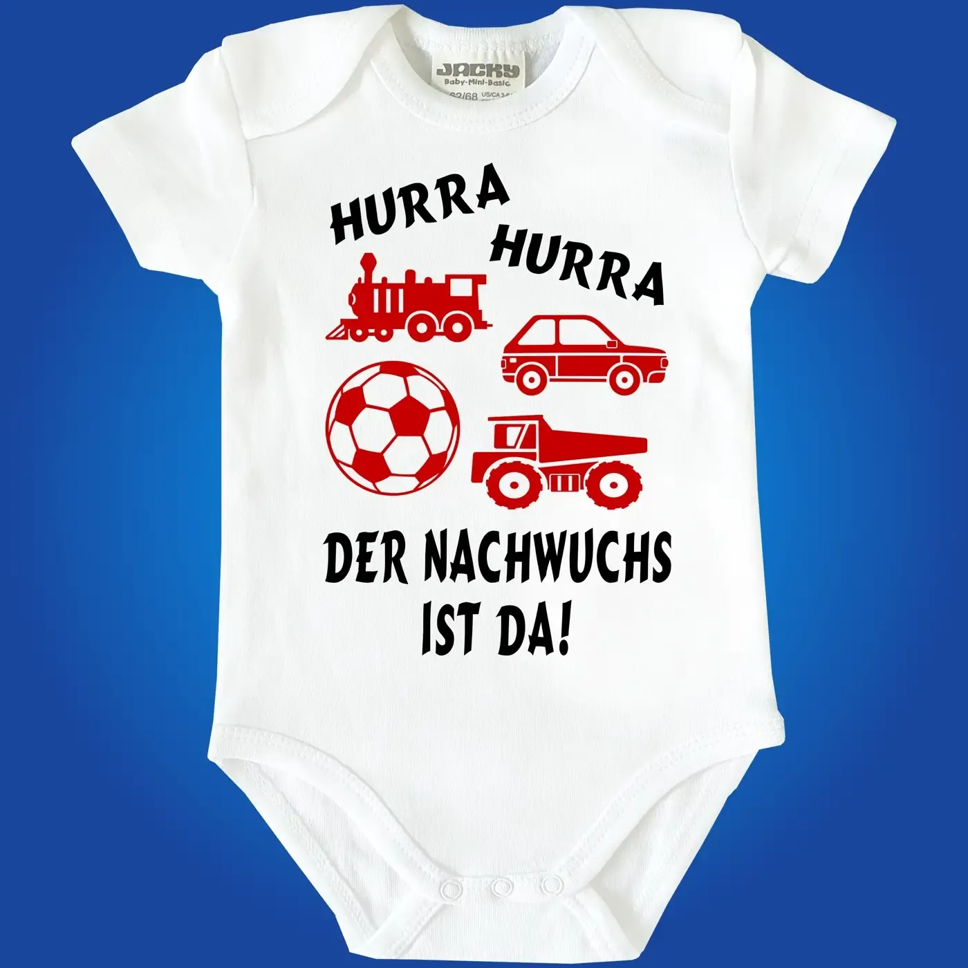 Baby-Body für Kindergarten‑Team mit farbigen Spielzeug‑Icons