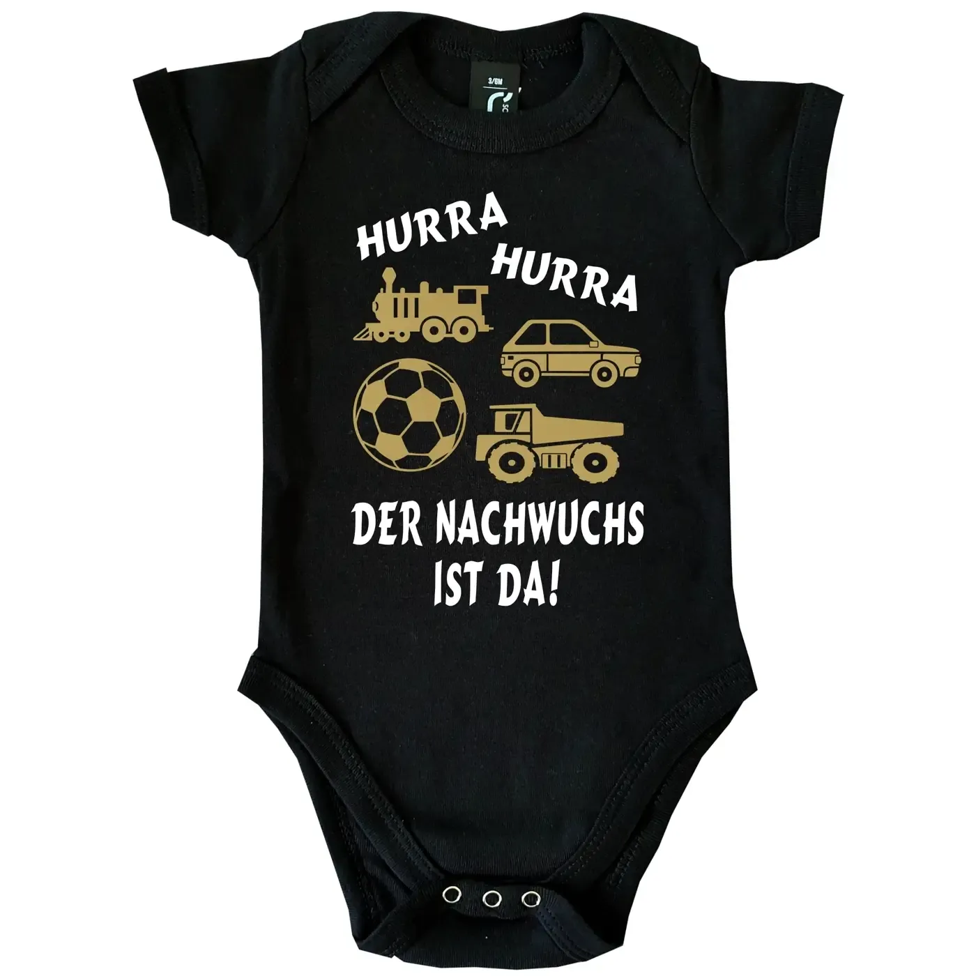 Baby-Body mit Lokomotive und Auto für Erzieherin oder Erzieher