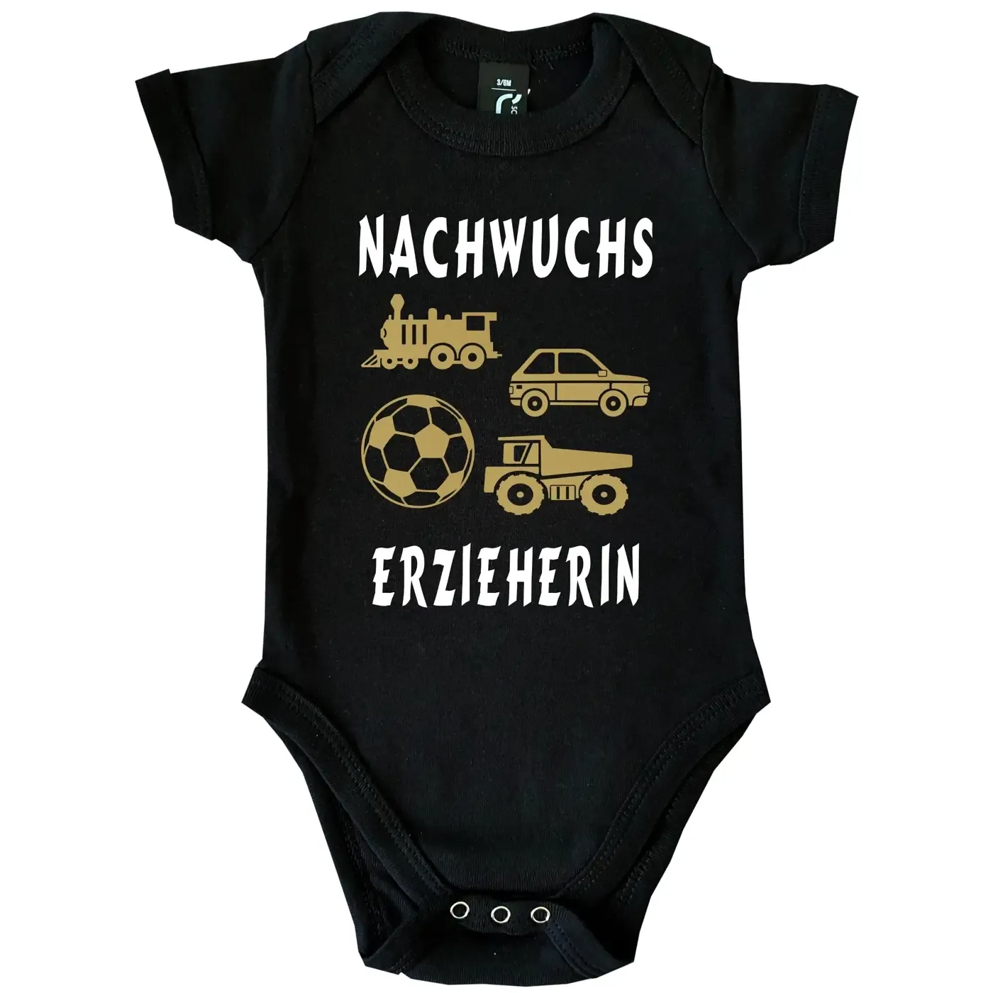 Baby-Body für Kindergarten‑Team mit farbigen Spielzeug‑Icons