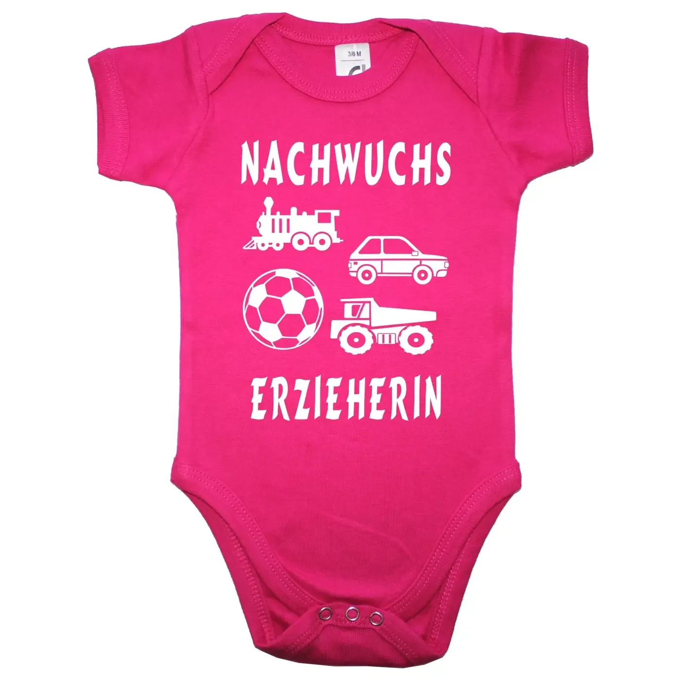 Baby-Body für Kindergarten‑Mitarbeiter mit vier Spielzeugen