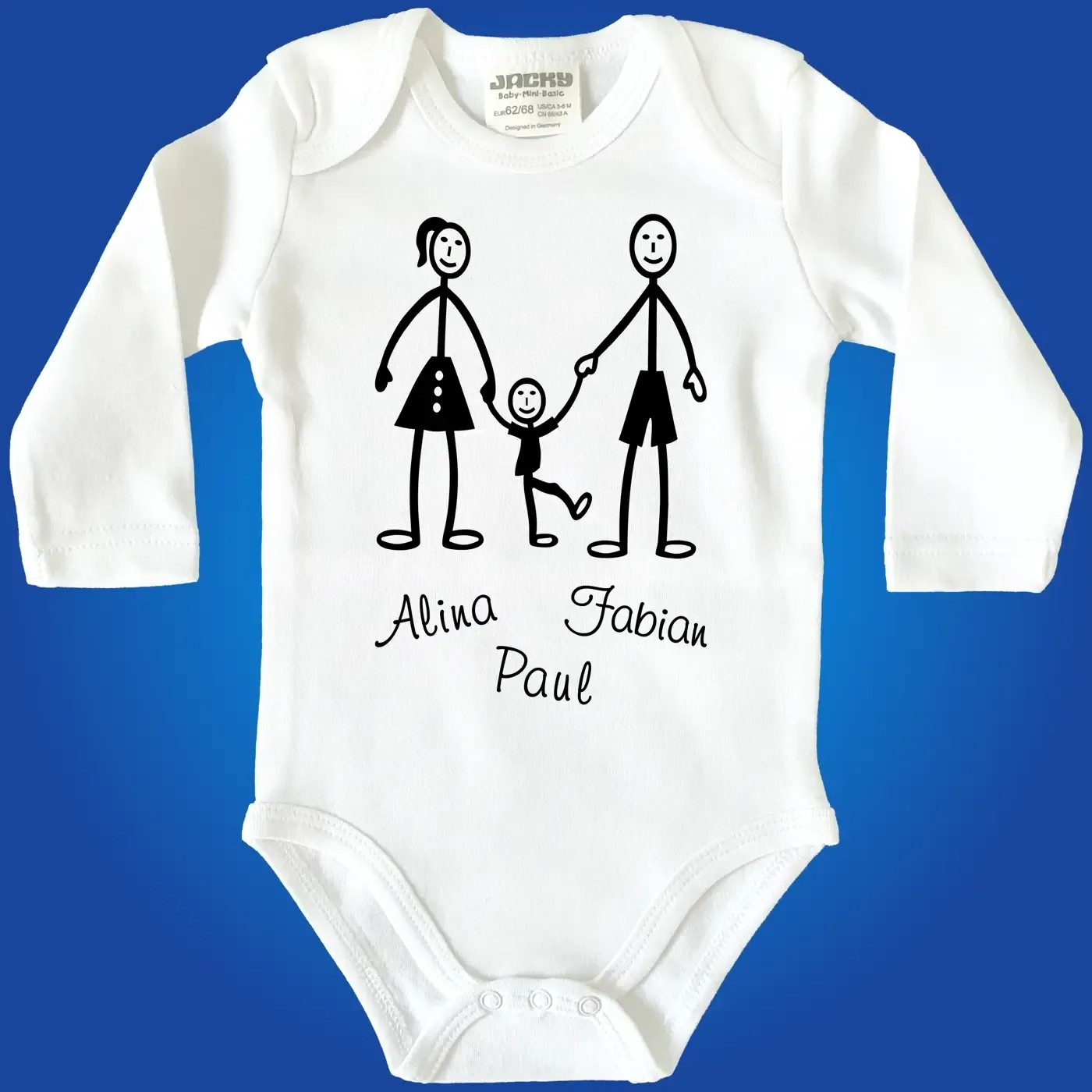 Personalisierter Baby Body mit Strichmännchen Familie