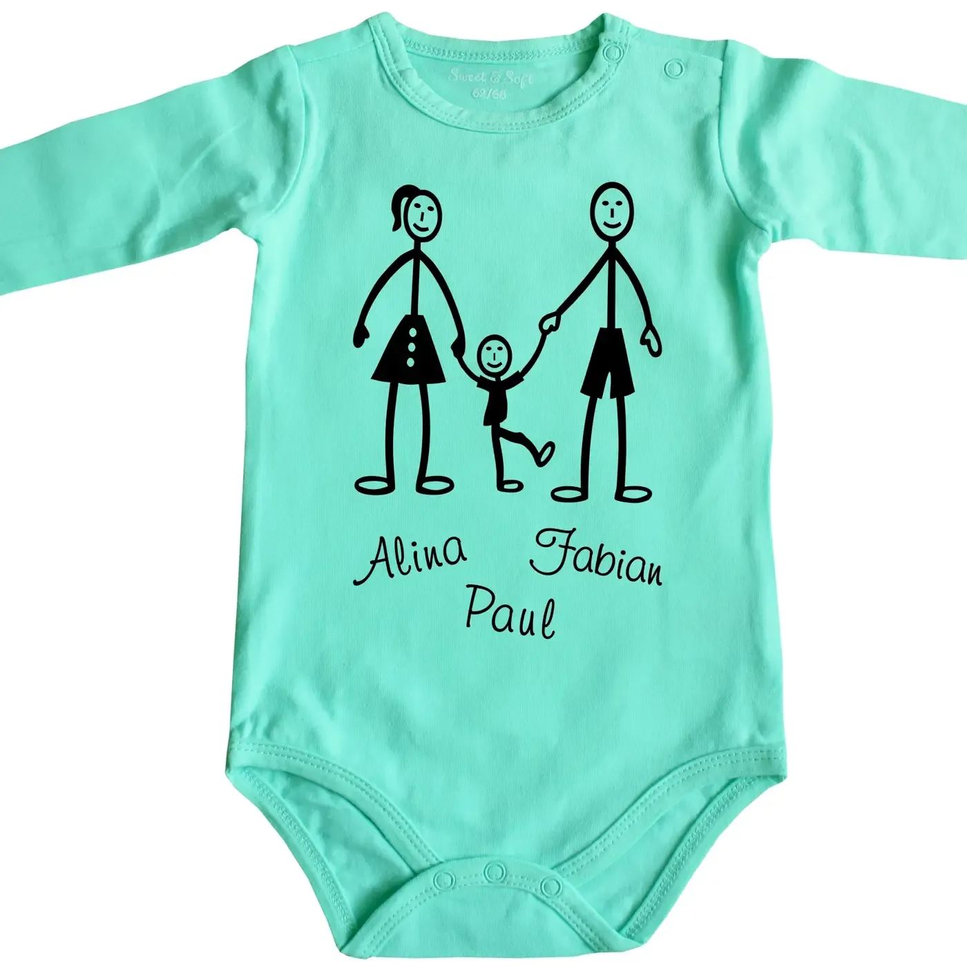 Strichmännchen Familie Baby Body mit Wunschnamen
