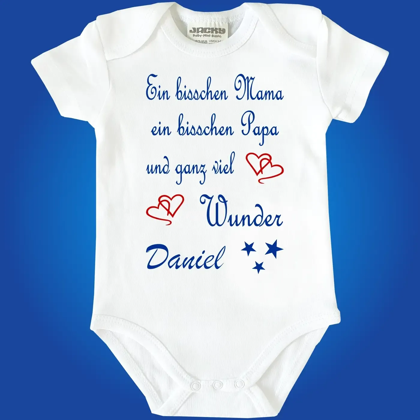 Babybody personalisiert mit Name und Wunder‑Spruch