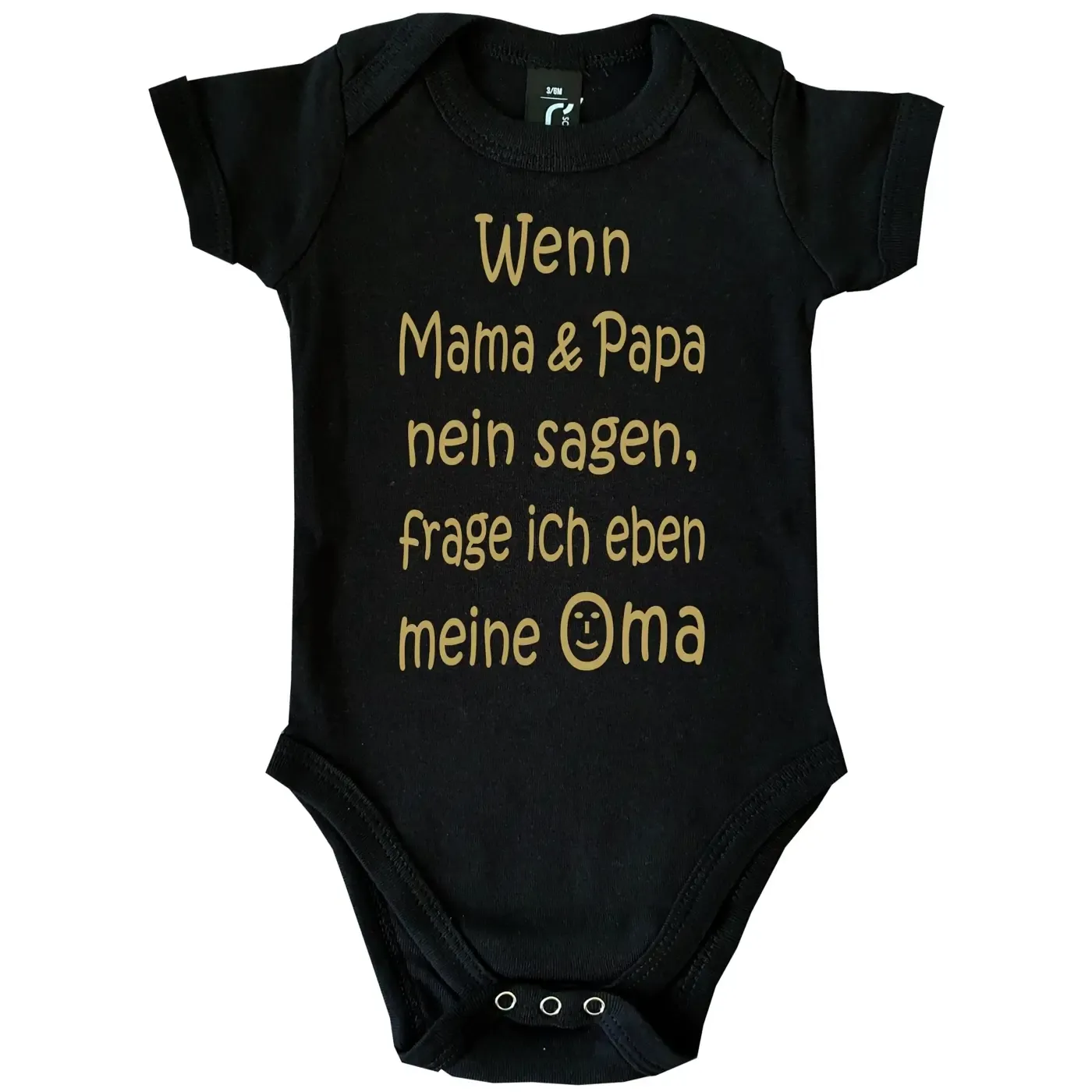 Bedruckter Babybody mit Fun‑Spruch über Mama und Papa