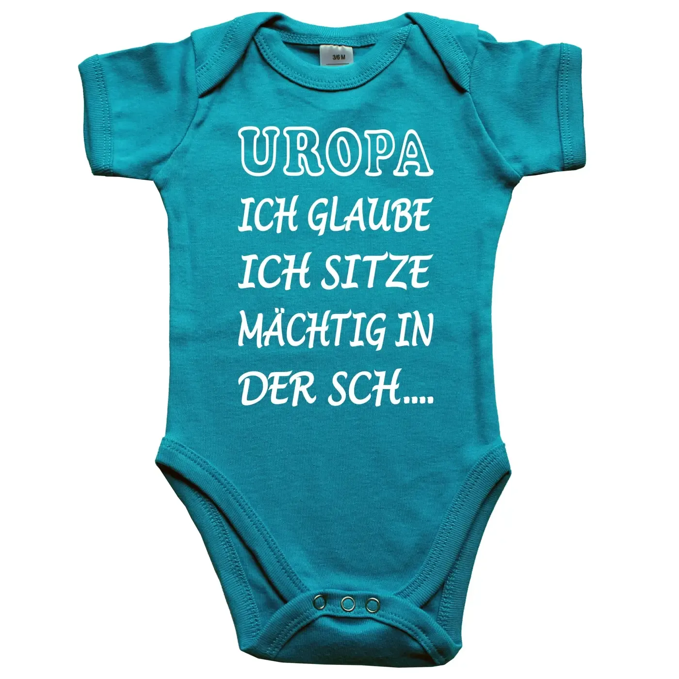 Baby‑Body mit Spruch „Ich sitze mächtig in der Schei…“