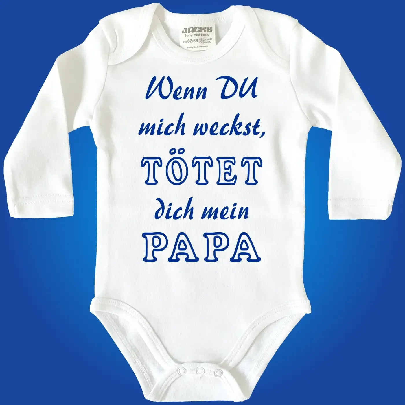 Lustiger Babybody mit witzigem Weck‑Spruch für Eltern