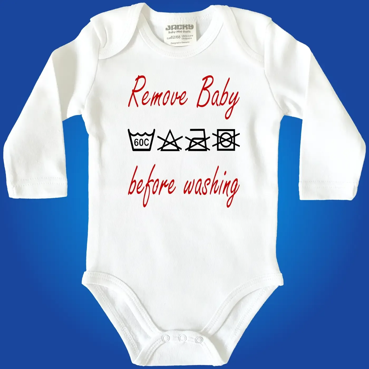 Babybody mit lustigem Waschhinweis