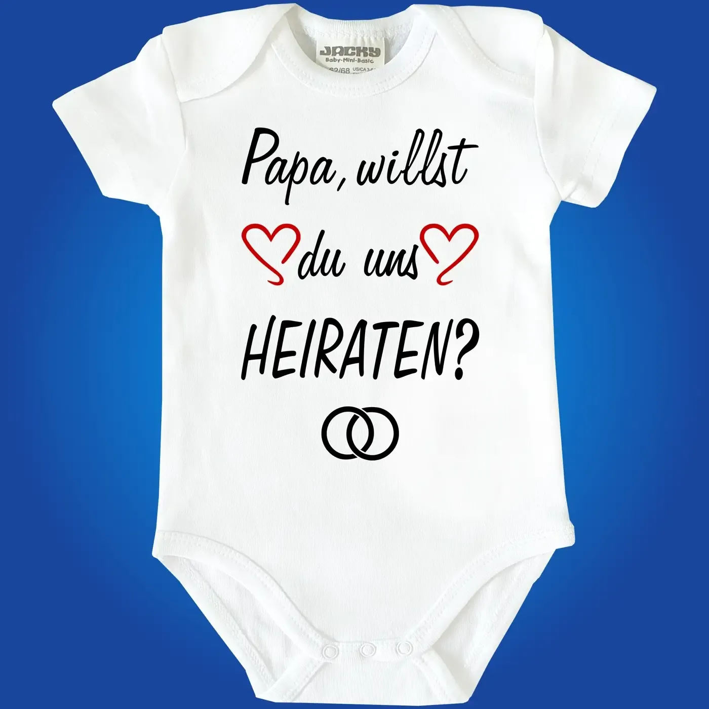 Babybody „Papa, willst du uns heiraten“ mit Herzchen Grafik
