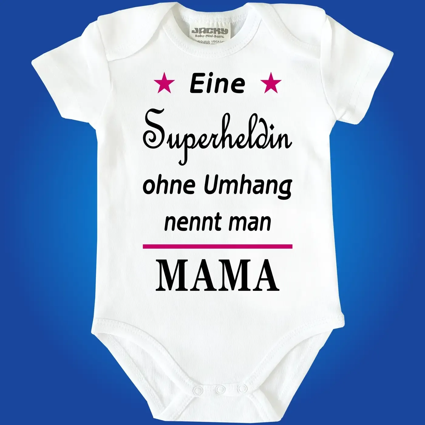 Personalisierter Babybody mit Superhelden‑Spruch und Wunschname