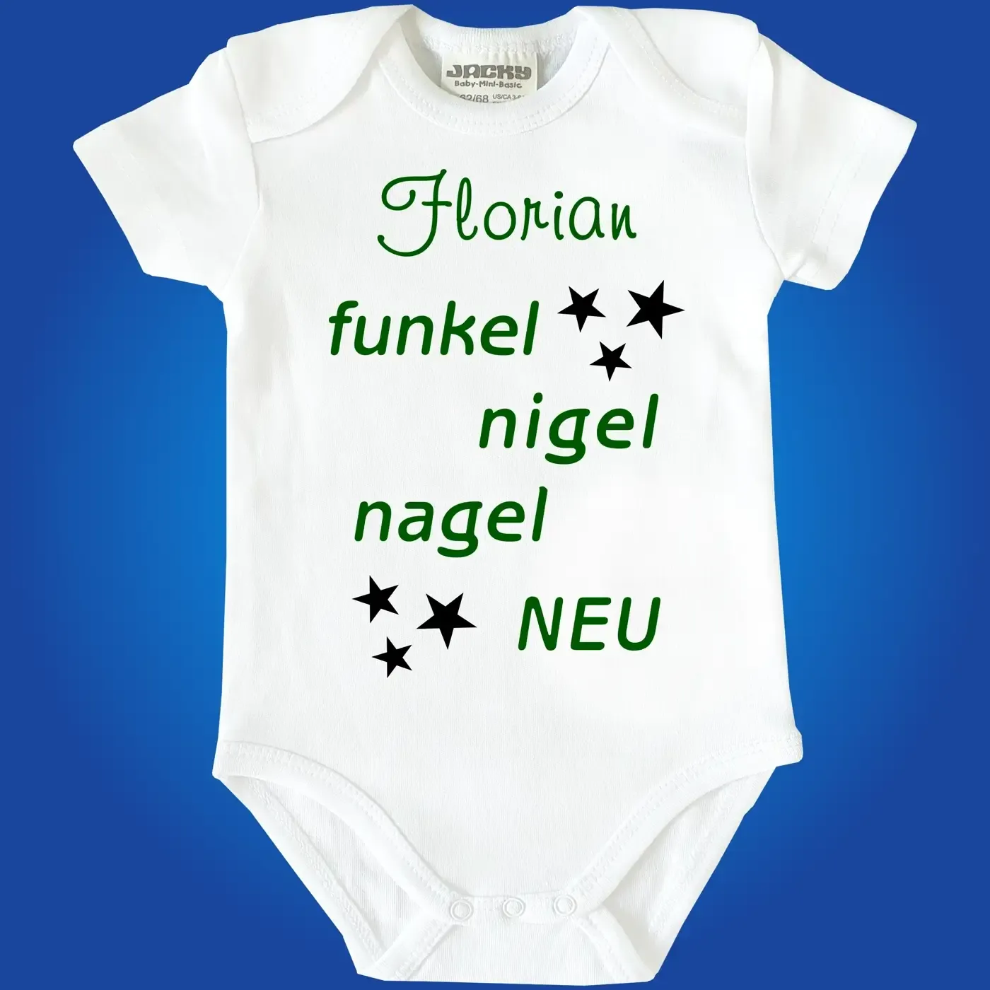 Baby‑Body mit modernem „Funkel‑Nigelnagelneu“ Aufdruck
