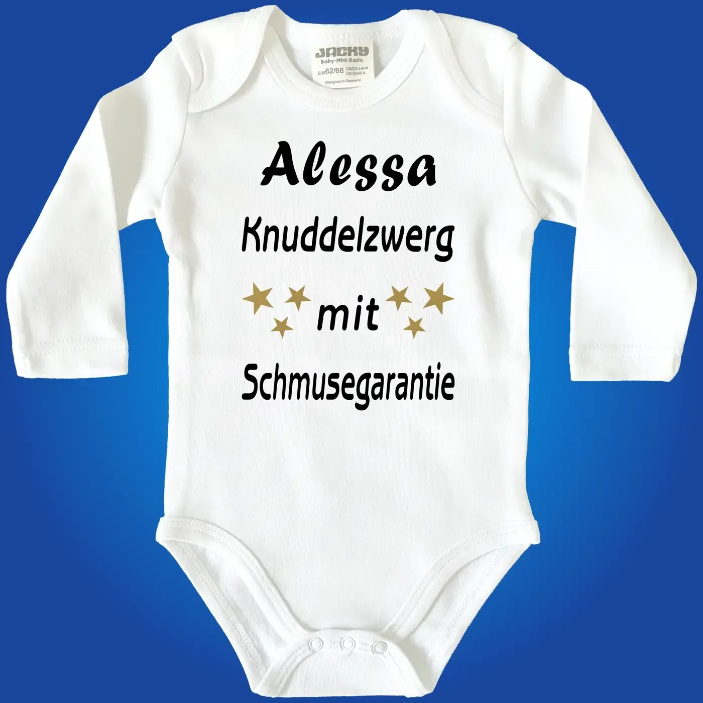 Baby‑Body personalisiert mit Name und Herz‑Motiv