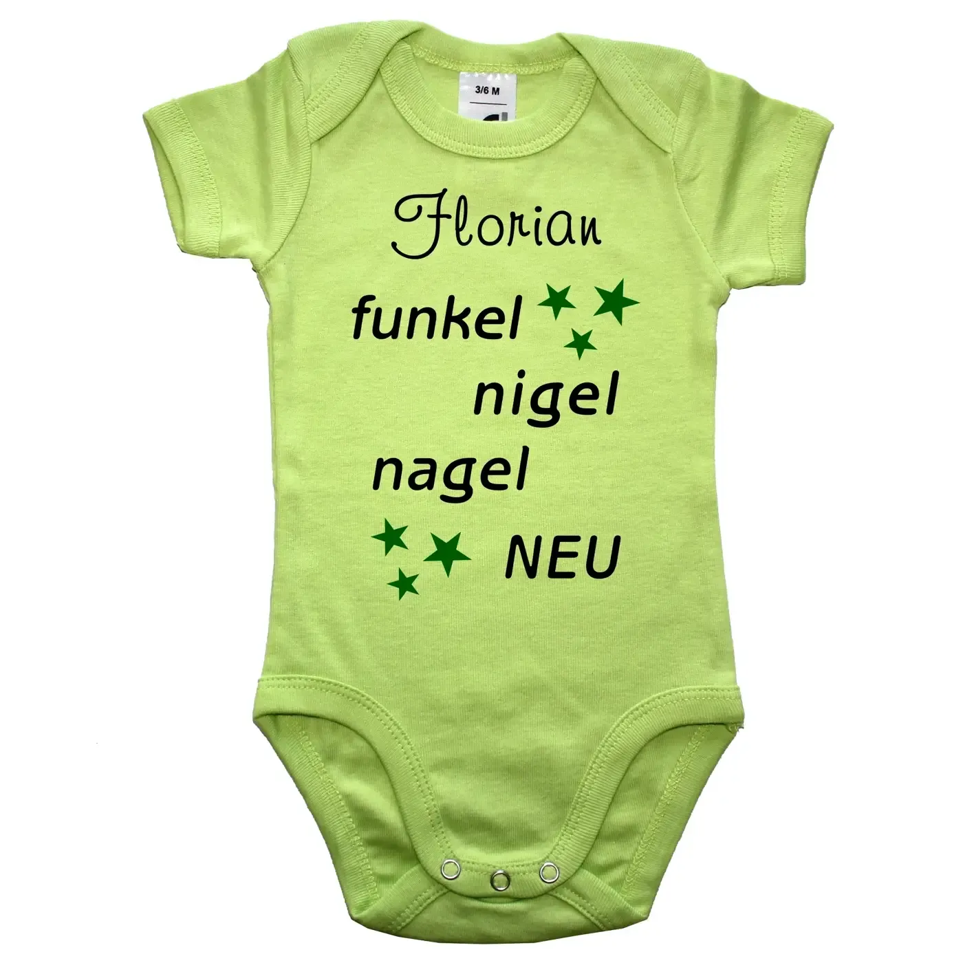 Baby‑Body mit modernem „Funkel‑Nigelnagelneu“ Aufdruck