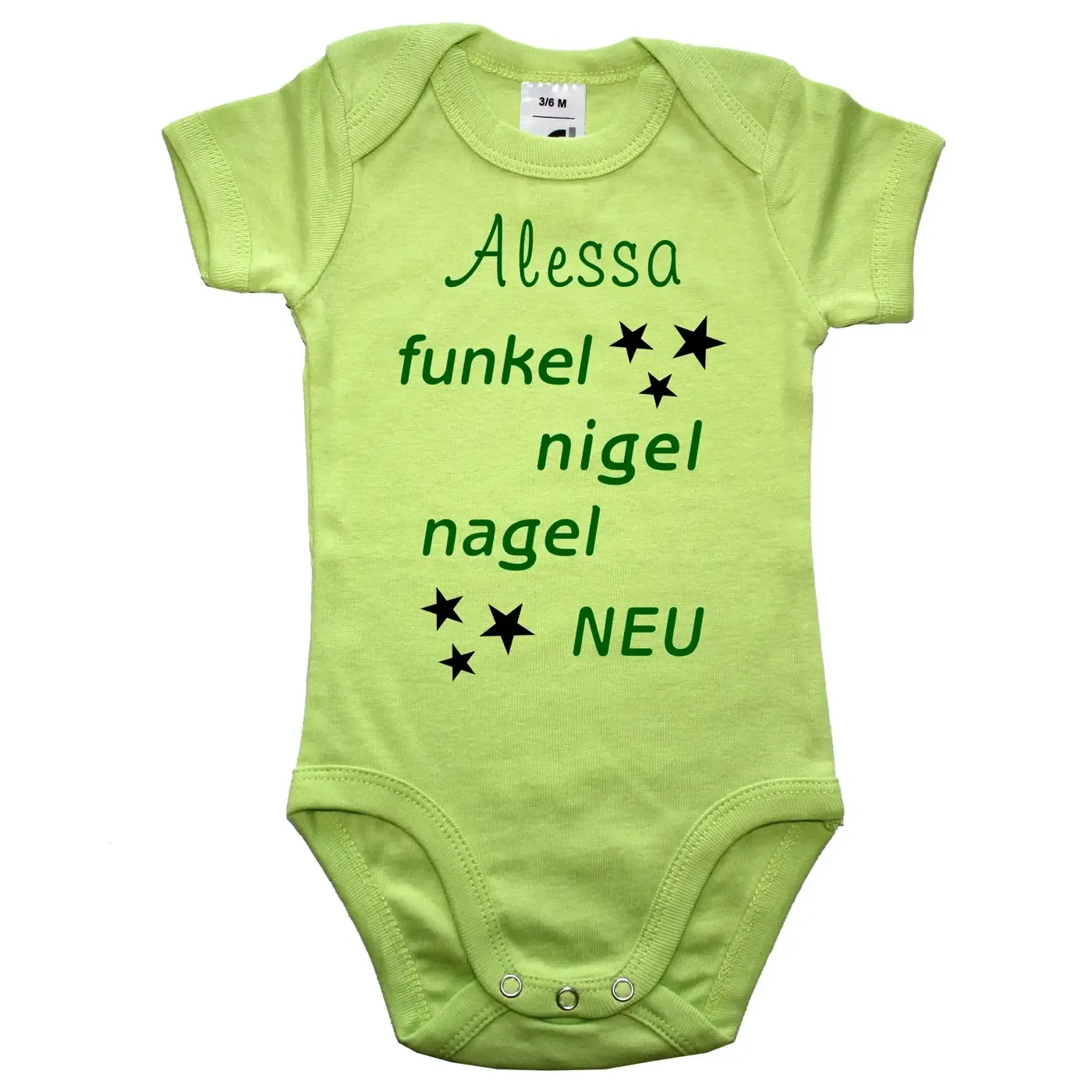 Baby‑Body mit humorvollem „Funkel‑Nigelnagelneu“ Aufdruck