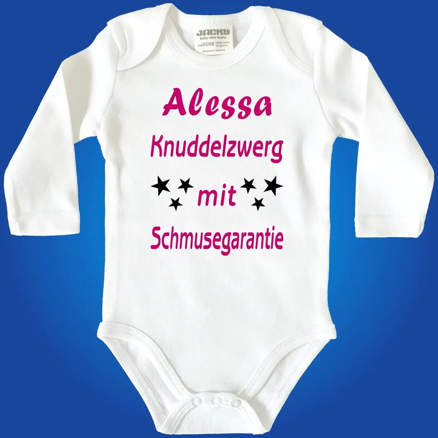 Babybody mit personalisiertem Wunschname und Knuddel‑Design