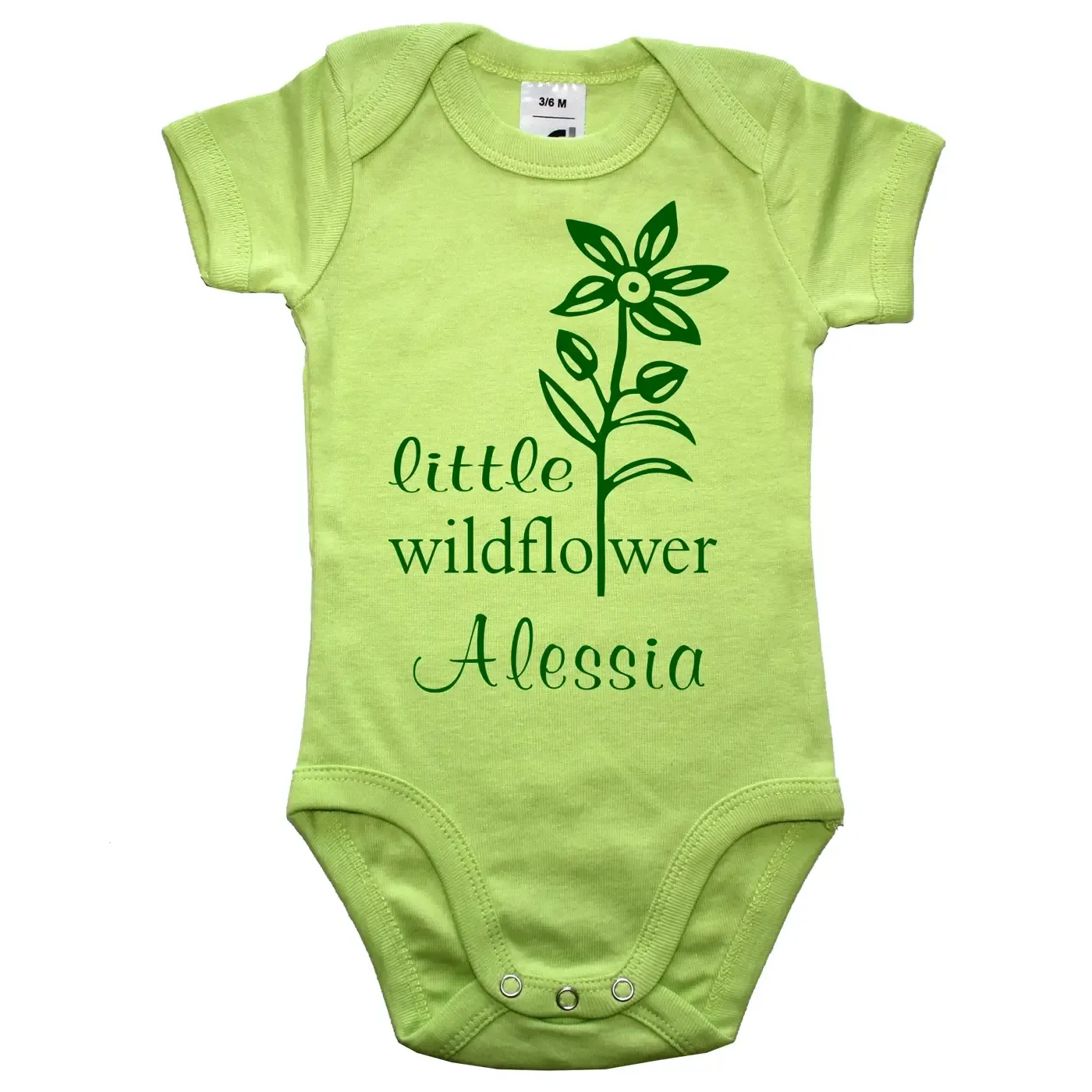 Baby‑Body mit „wildflower“ und individuellem Namen
